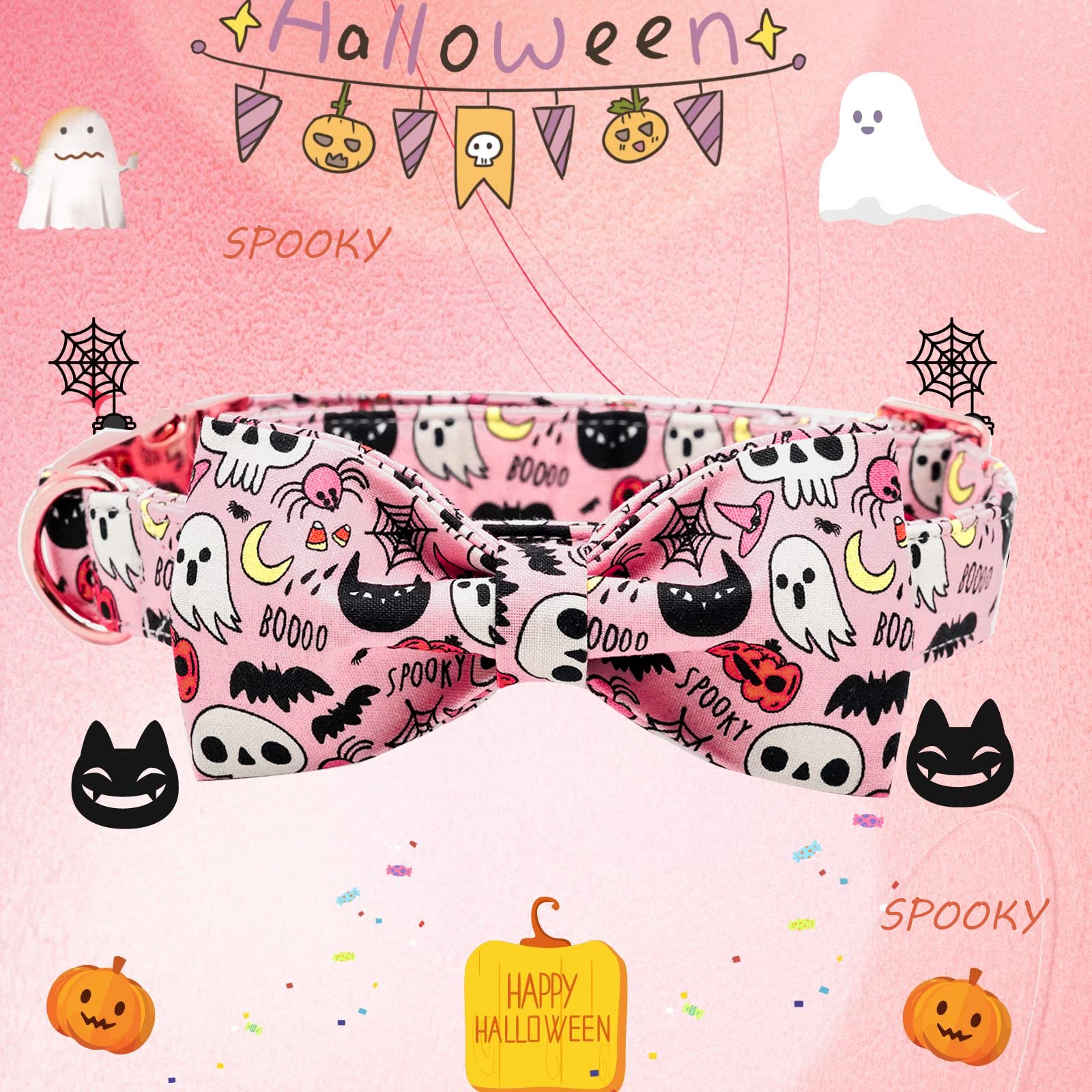 Elegant Little Tail Dog Collar With Bow - Fall Dog Collar Halloween Pumpkin Bow Girl Boy Pet Collar Soft Dog Bowtie Collars For Medium Dogs