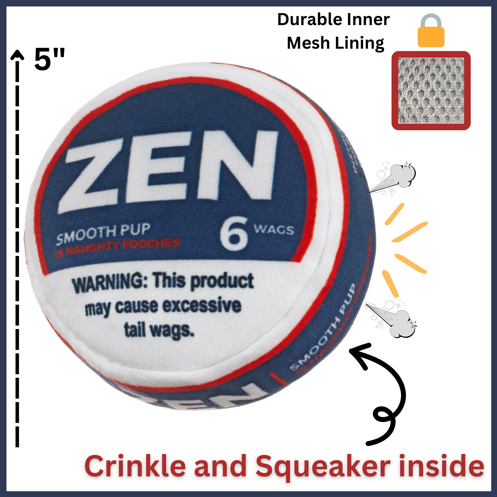 Nestpark Zen Pupper Deckies Parody Dog Toy - Plush Squeaky And Crinkle Funny Dog Toy (Smooth Pup)
