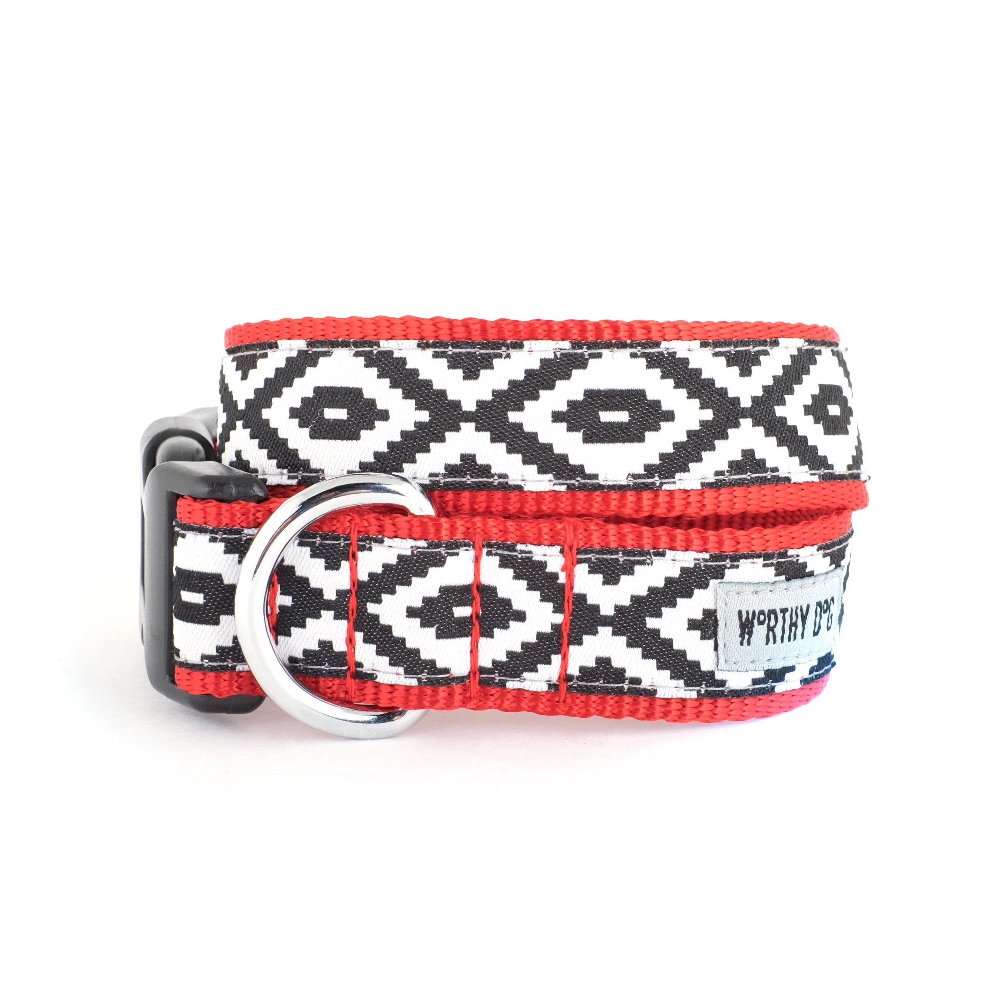 The Worthy Dog Kilim Diamond Pattern Designer Adjustable And Comfortable Nylon Webbing, Side Release Buckle Collar For Dogs - Large Dogs, Black/White Color