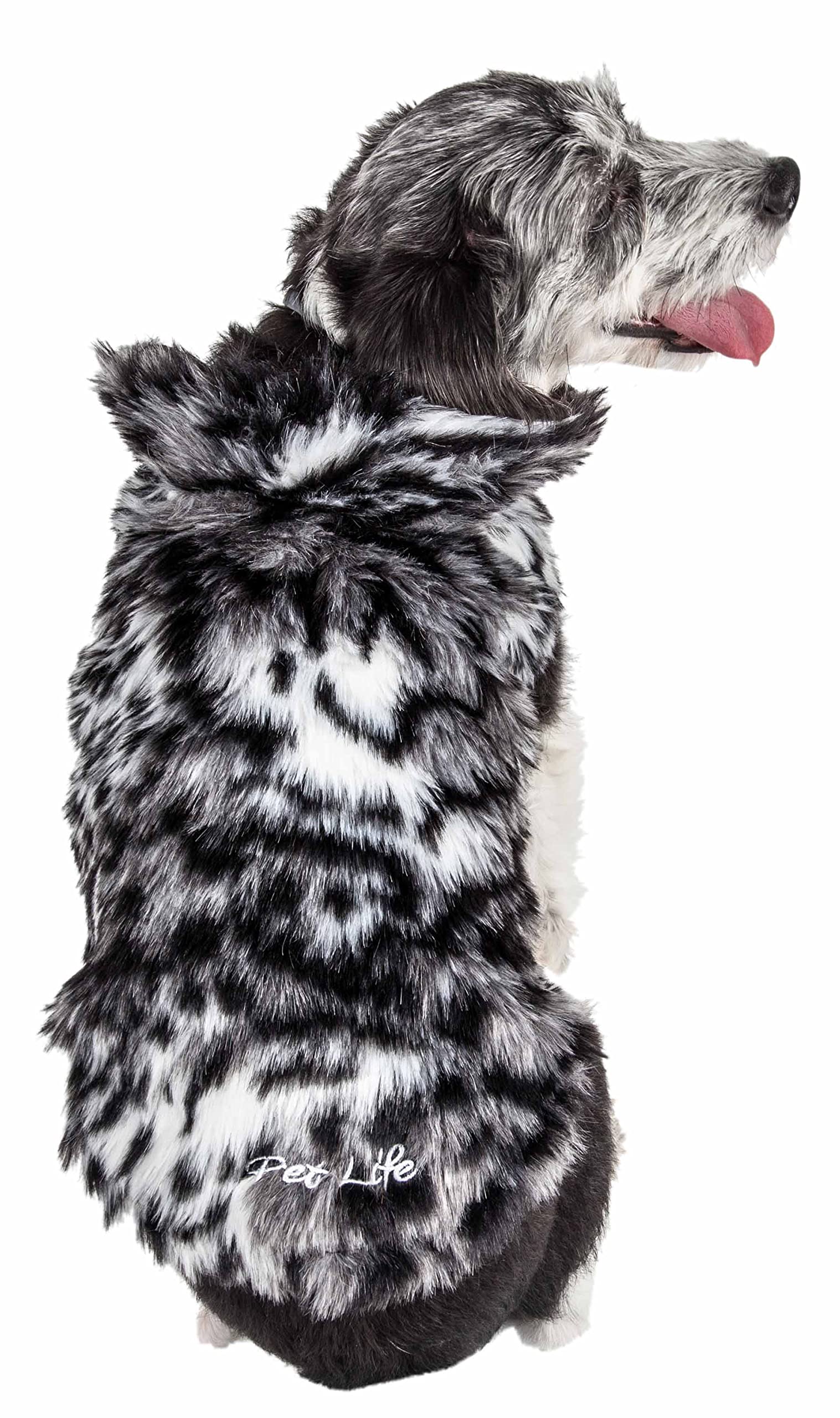 Pet Life ® Luxe 'Paw Dropping' Gray-Scale Tiger Patterned Mink Fur Dog Coat - Dog Jacket with Easy Hook-and-Loop Belly enclosures - Winter Dog Coat for Small Medium Large Dog Clothes