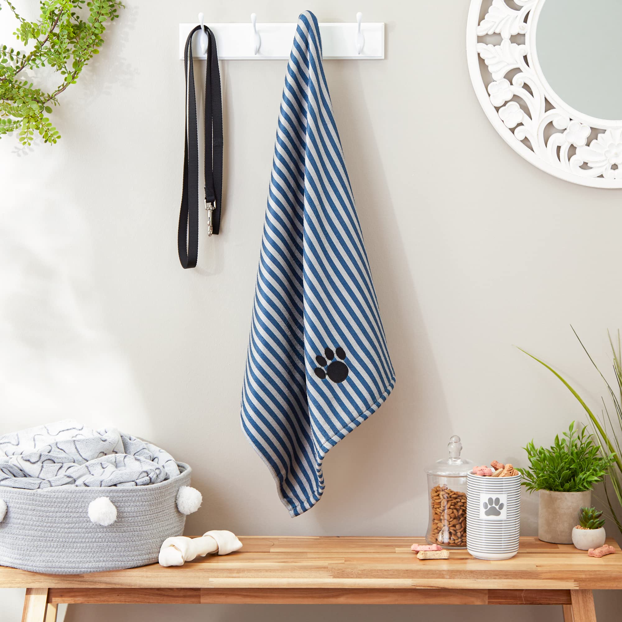 Bone Dry Pet Grooming Towel Collection Absorbent Microfiber X-Large, 41X23.5'', Striped Navy