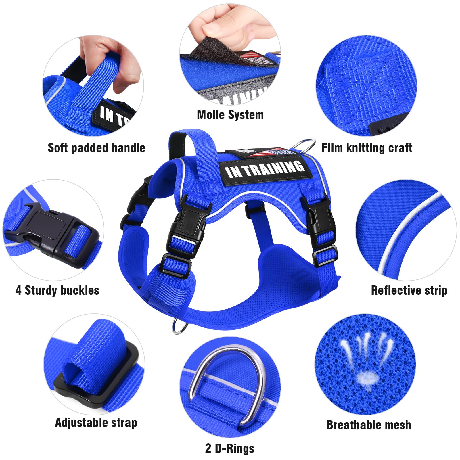 Winsee Service Dog In Training Harness With 5 Pcs Patches, Reflective Tactical Dog Vest Harness, Adjustable Soft Oxford Pet Harn