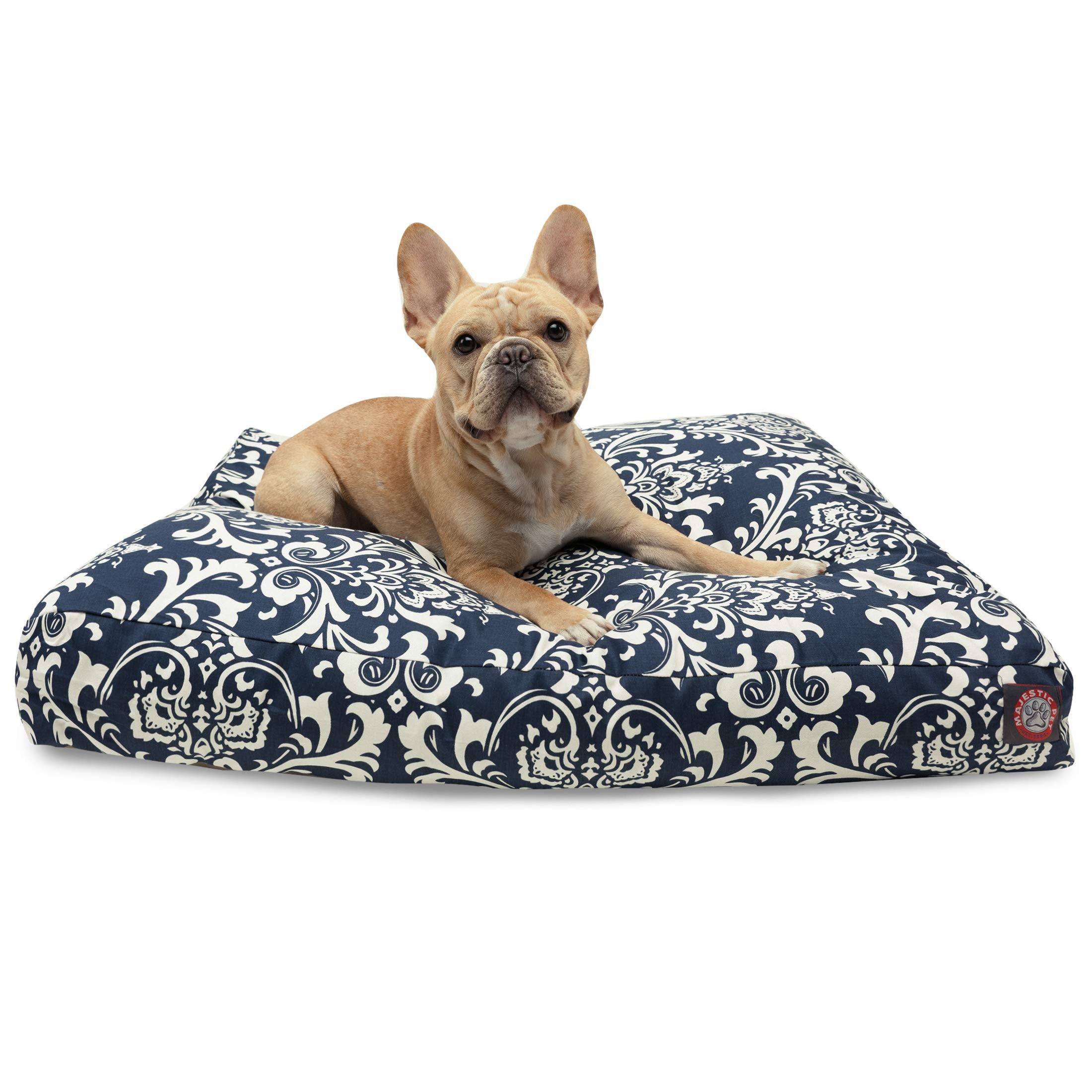Navy Blue French Quarter Medium Rectangle Indoor Outdoor Pet Dog Bed With Removable Washable Cover By Majestic Pet Products