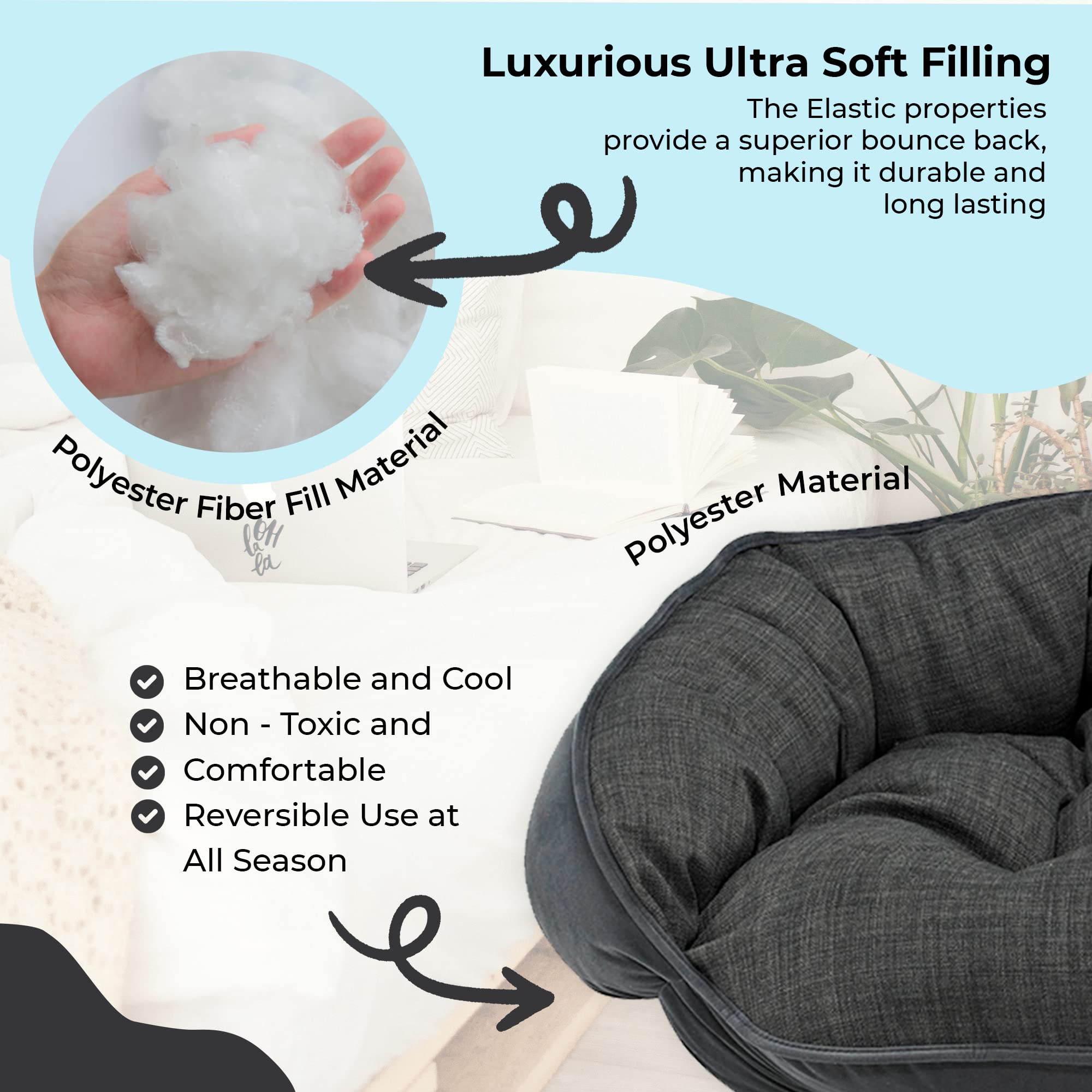 Bowsers Reversible Dog Bed - Hypoallergenic Lounger, Tufted Cushion, Storm, Large, 1.0"L x 27.0"W x 7.0"Th