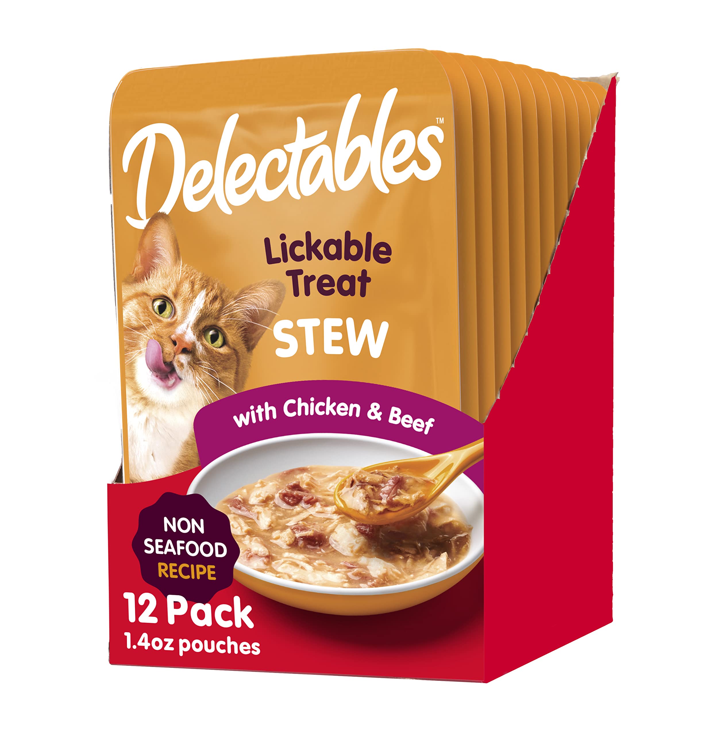 Hartz Delectables Non-Seafood Stew Lickable Wet Cat Treats, Chicken & Beef, 1.4 Ounce (Pack of 12)