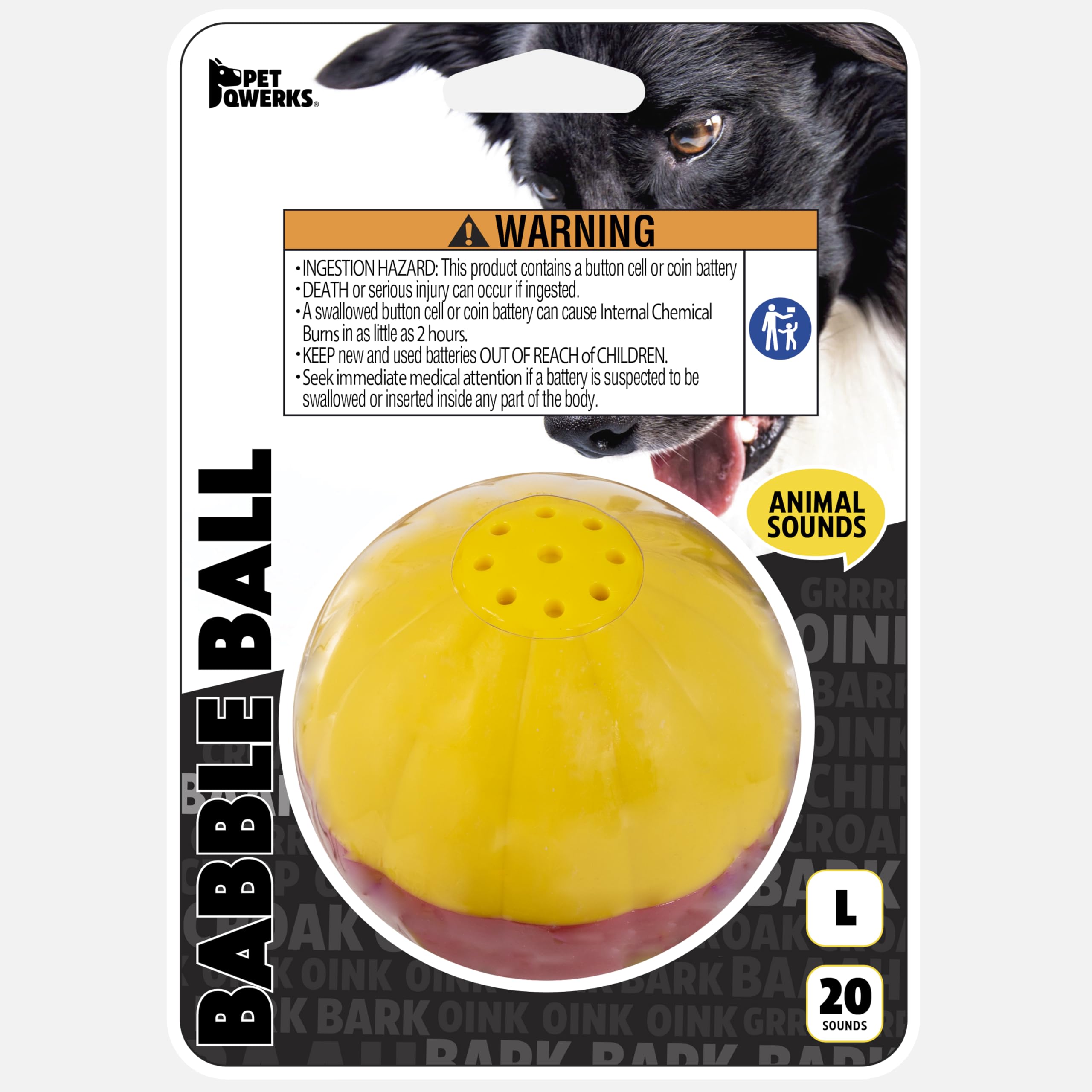 Pet Qwerks Animal Sounds Babble Ball - Interactive Chew Dog Toy - Large