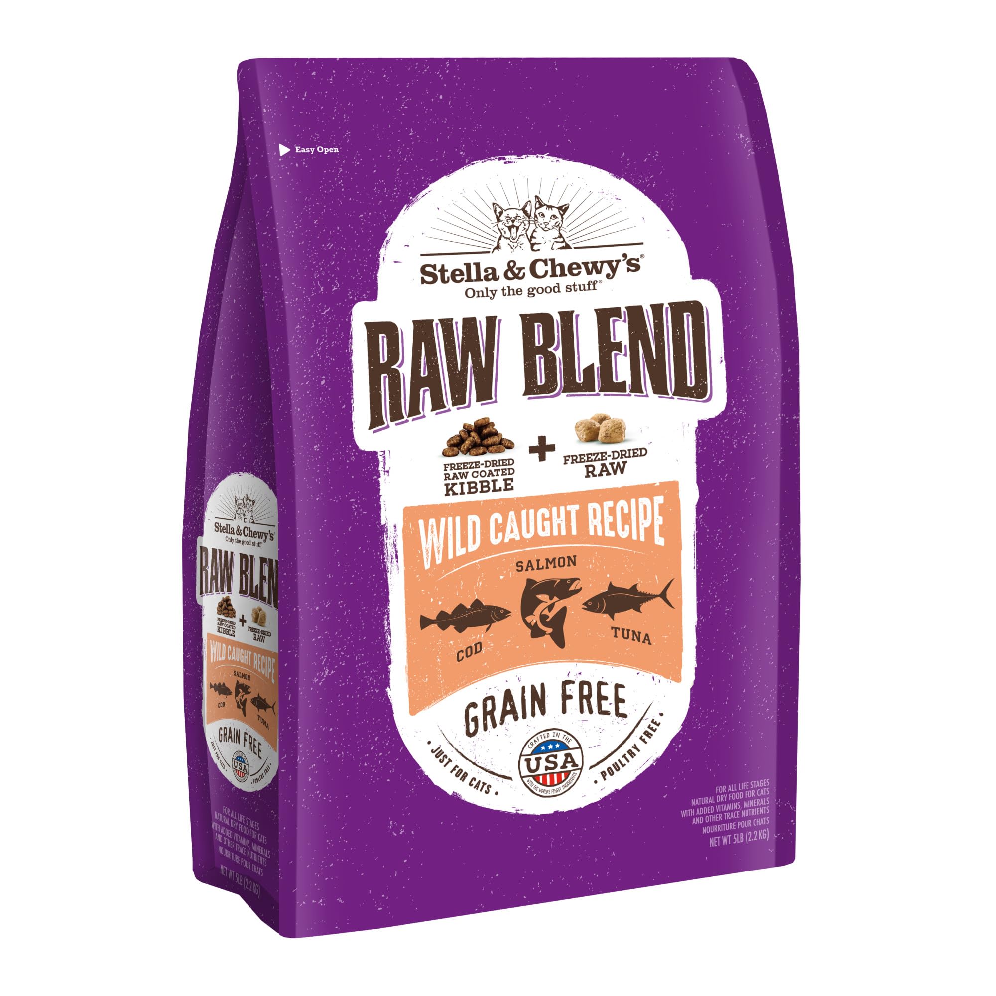 Stella & Chewys Raw Blend Premium Kibble Cat Food - Grain Free, Protein Rich Meals - Wild-Caught Fish Recipe - 5 lb. Bag