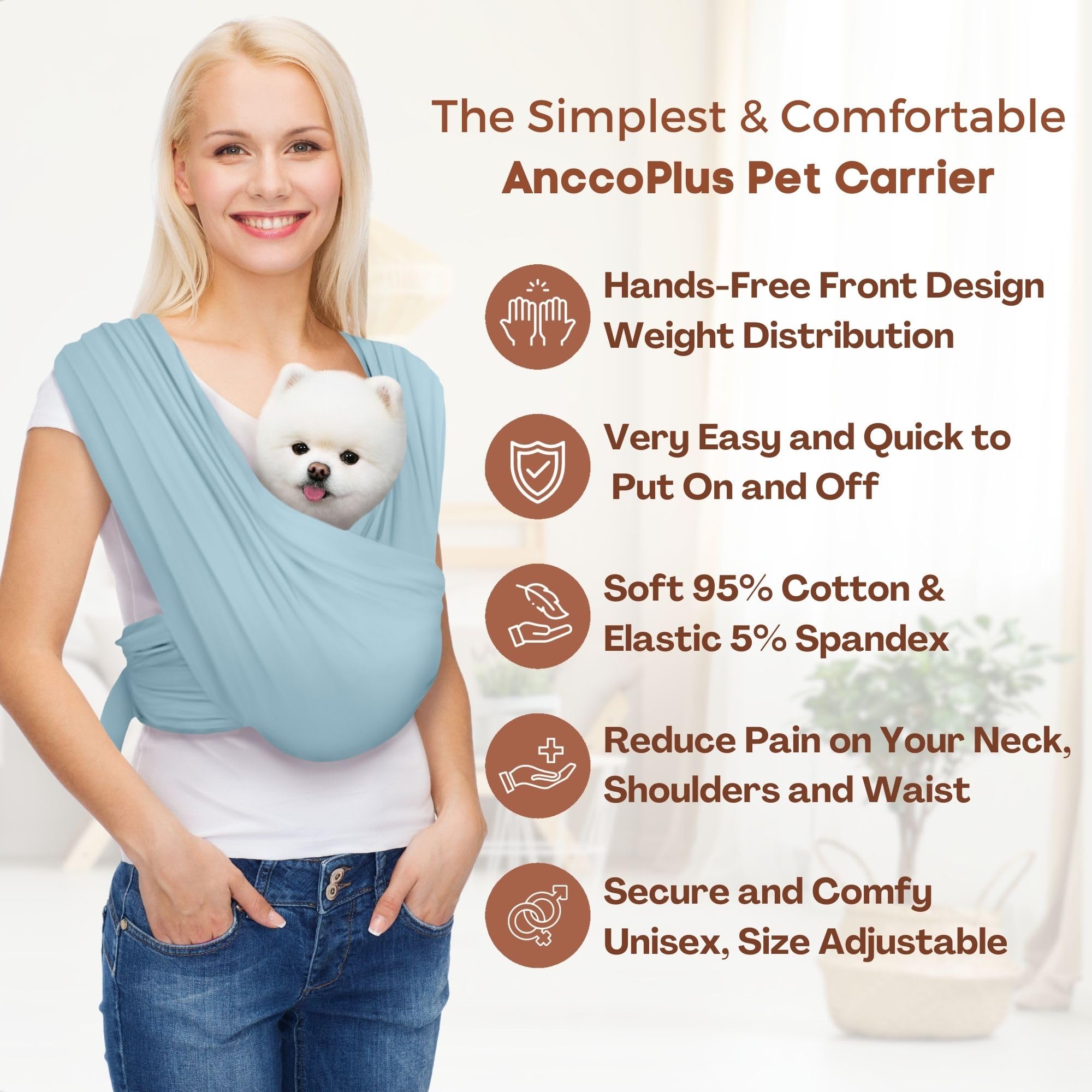 Anccoplus Dog Carriers For Small Dogs, Front Facing Dog Sling Carrier, Hands Free Cat Carrier, Size Adjustable, Reducing Back Pa