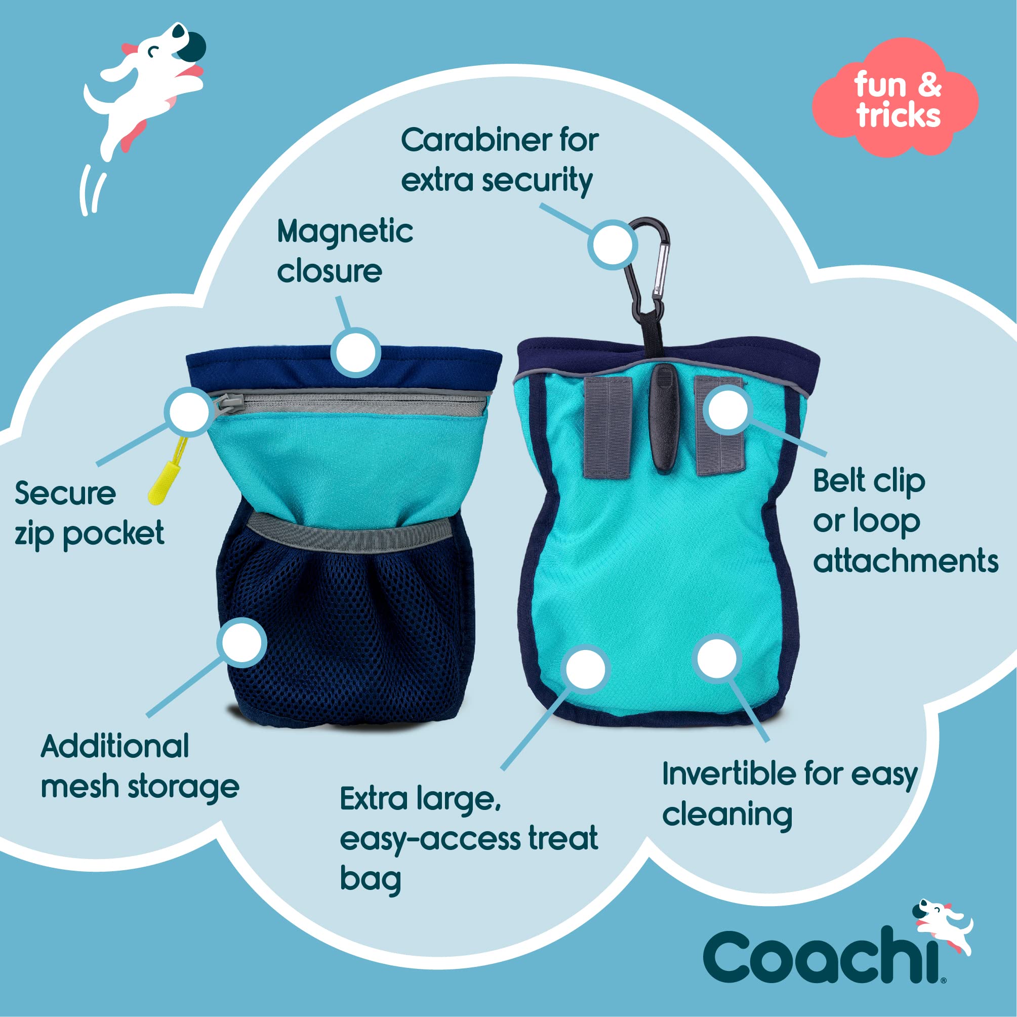 The Company of Animals Coachi Pro Train & Treat Bag - X-Large, Nylon, Navy & Light Blue, Zipped Pocket, Magnetic Closure, Model 41322A