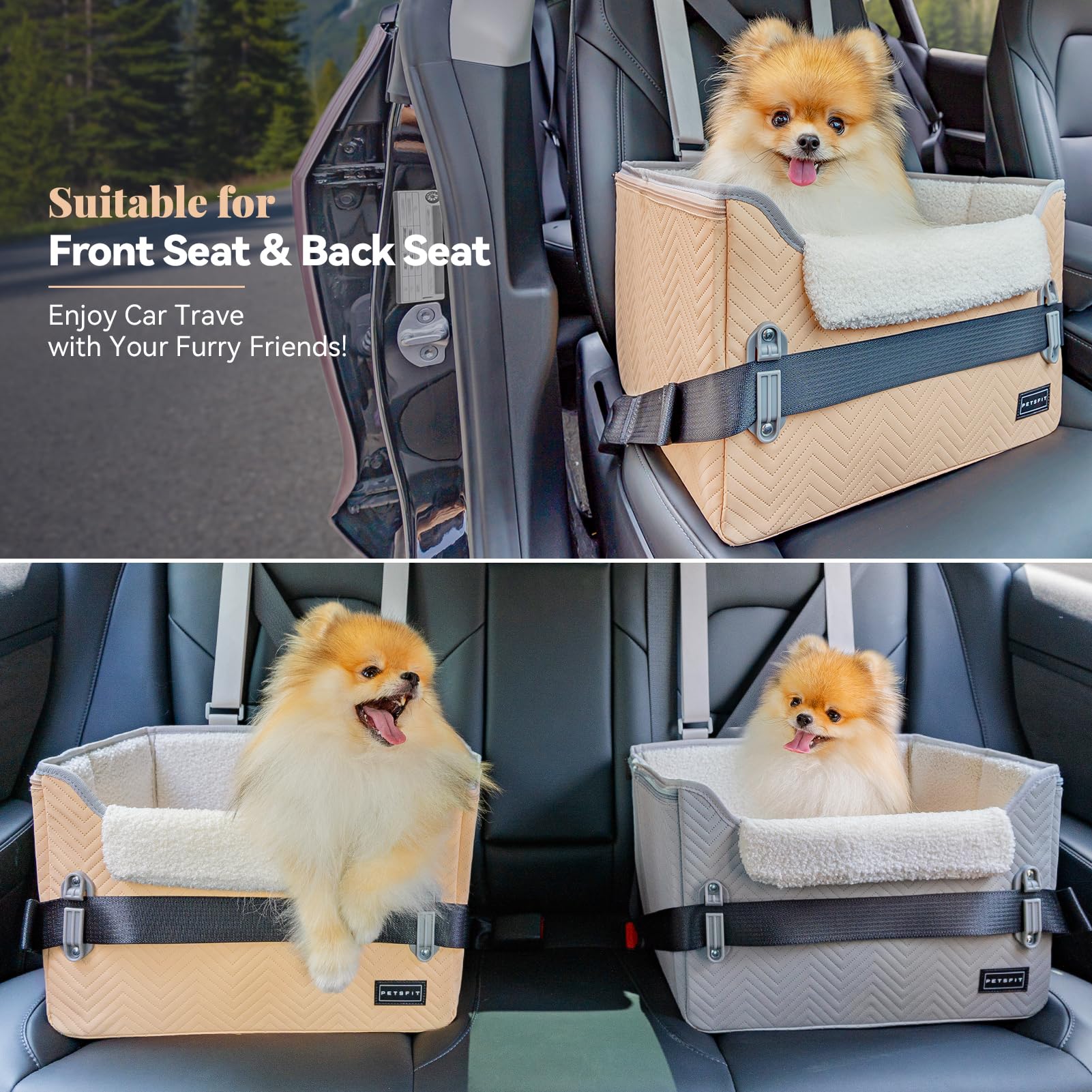 Petsfit Cat Car Seat, Waterproof Pu Leather Dog Booster Car Seat With Patent Safe Buckles, Clip-On Leash, Pet Travel Carrier Bed