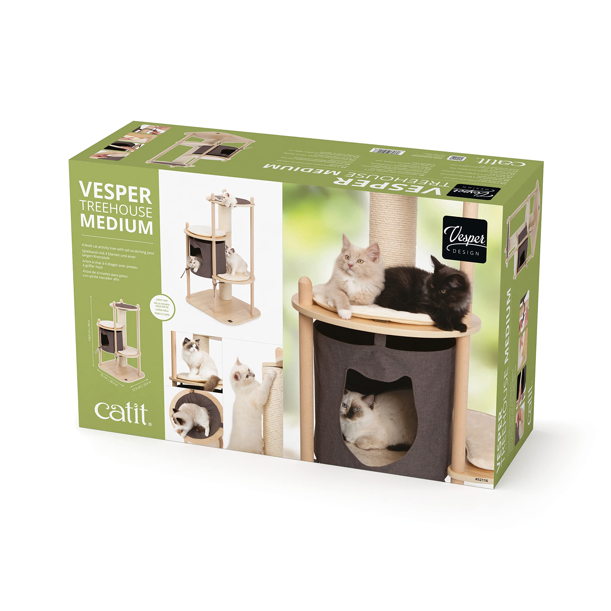 Catit Cat Tree Furniture, Medium Oak Vesper Treehouse, Engineered Wood, Model 52116