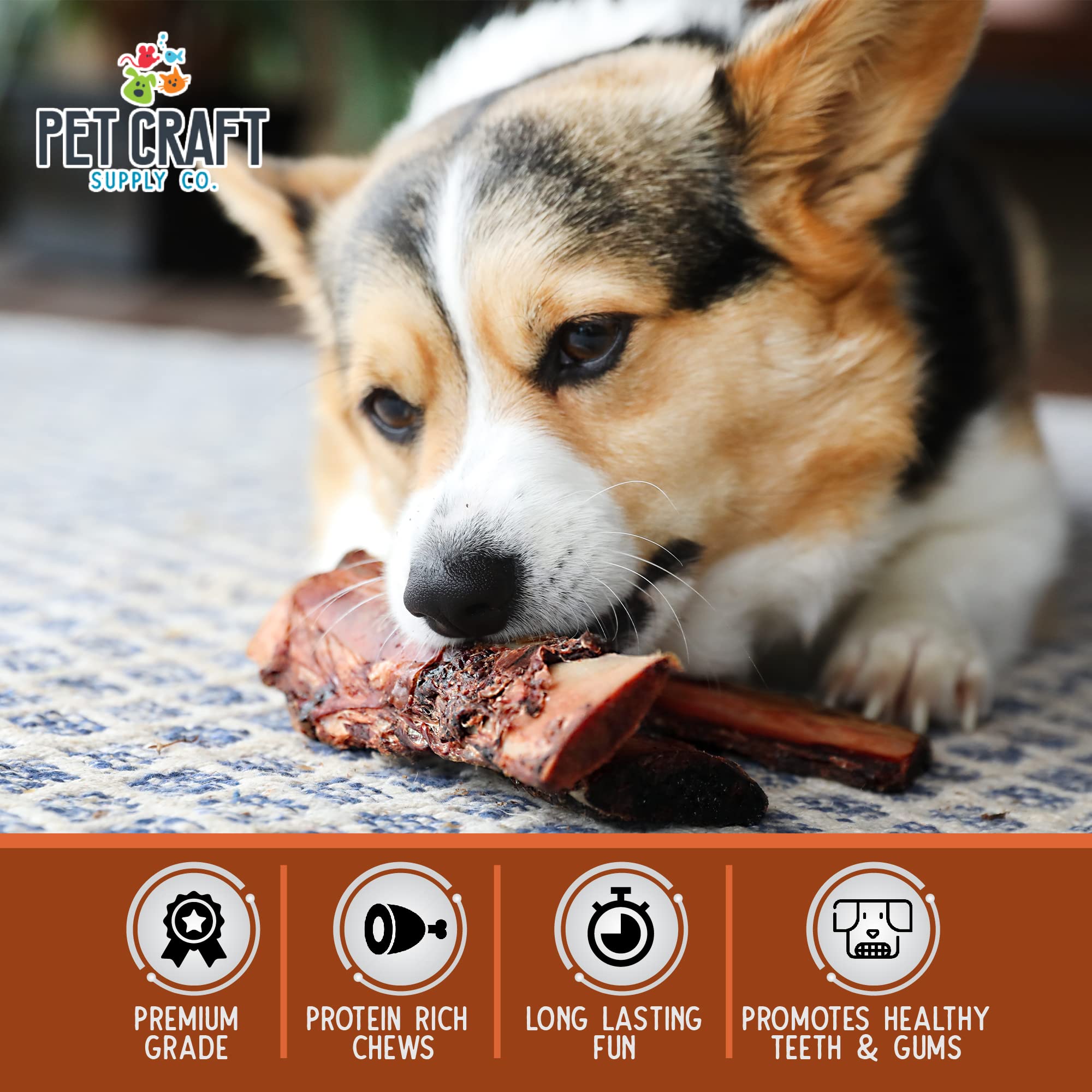 Pet Craft Supply Beef Butcher Dog Chews Treats, 12 Pack, Rawhide Free, Long Lasting for Small, Medium, Large Dogs, Model 8766