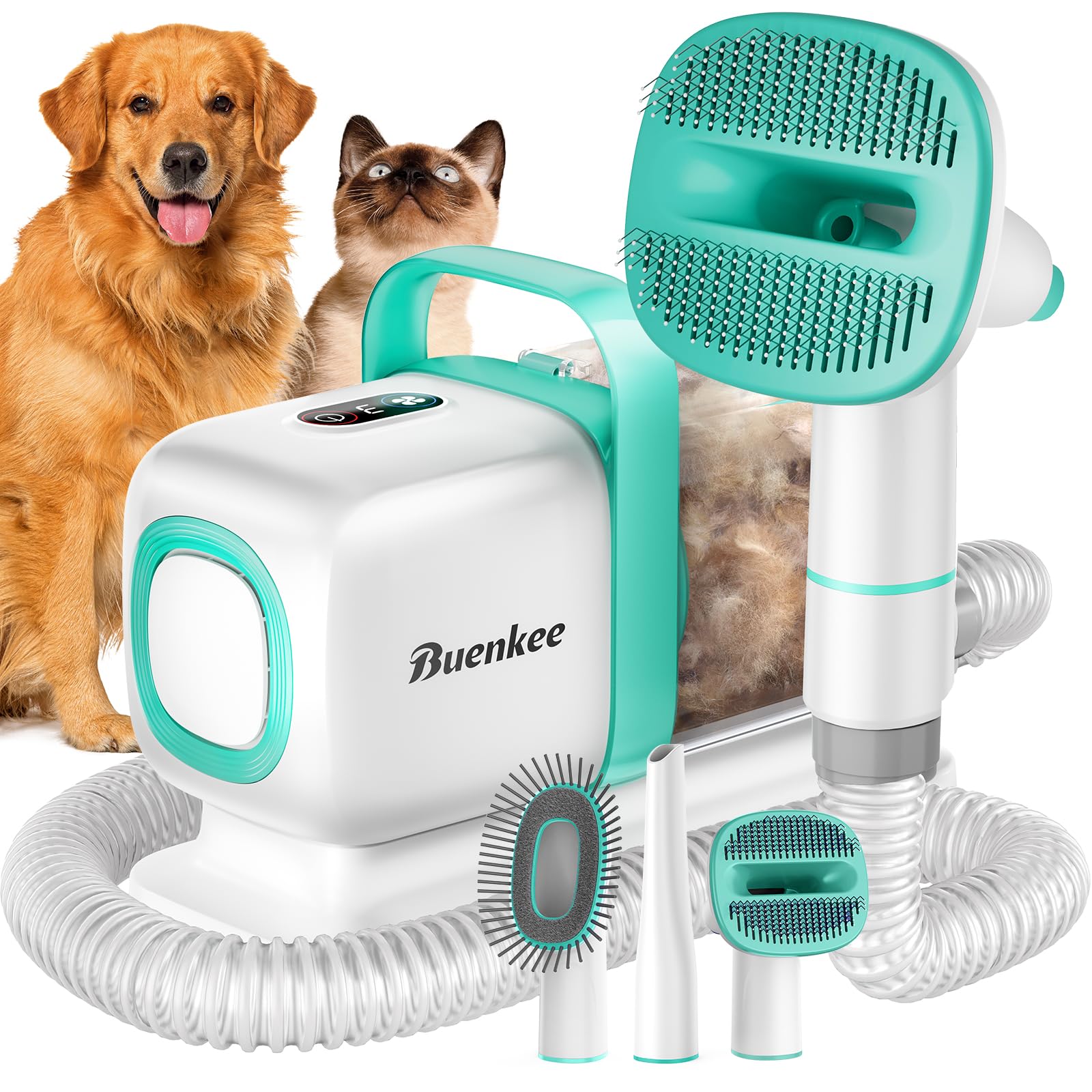 Buenkee Dog Grooming Vacuum, Dog Vacuum for Shedding Grooming, Low Noise Quiet Dogs Pet Fur Hair Remover Kit, 15kpa Cat Groomer 