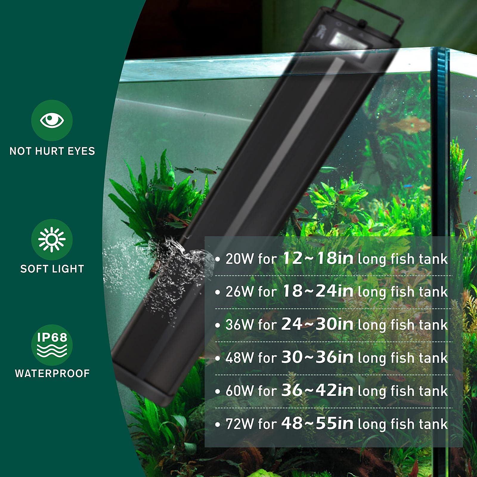 Hygger Aquarium Programmable Led Light, For 48~55In Long Full Spectrum Plant Fish Tank Light With Lcd Setting Display, 7 Colors, Sunrise Sunset Moon And Diy Mode, For Novices Advanced Players