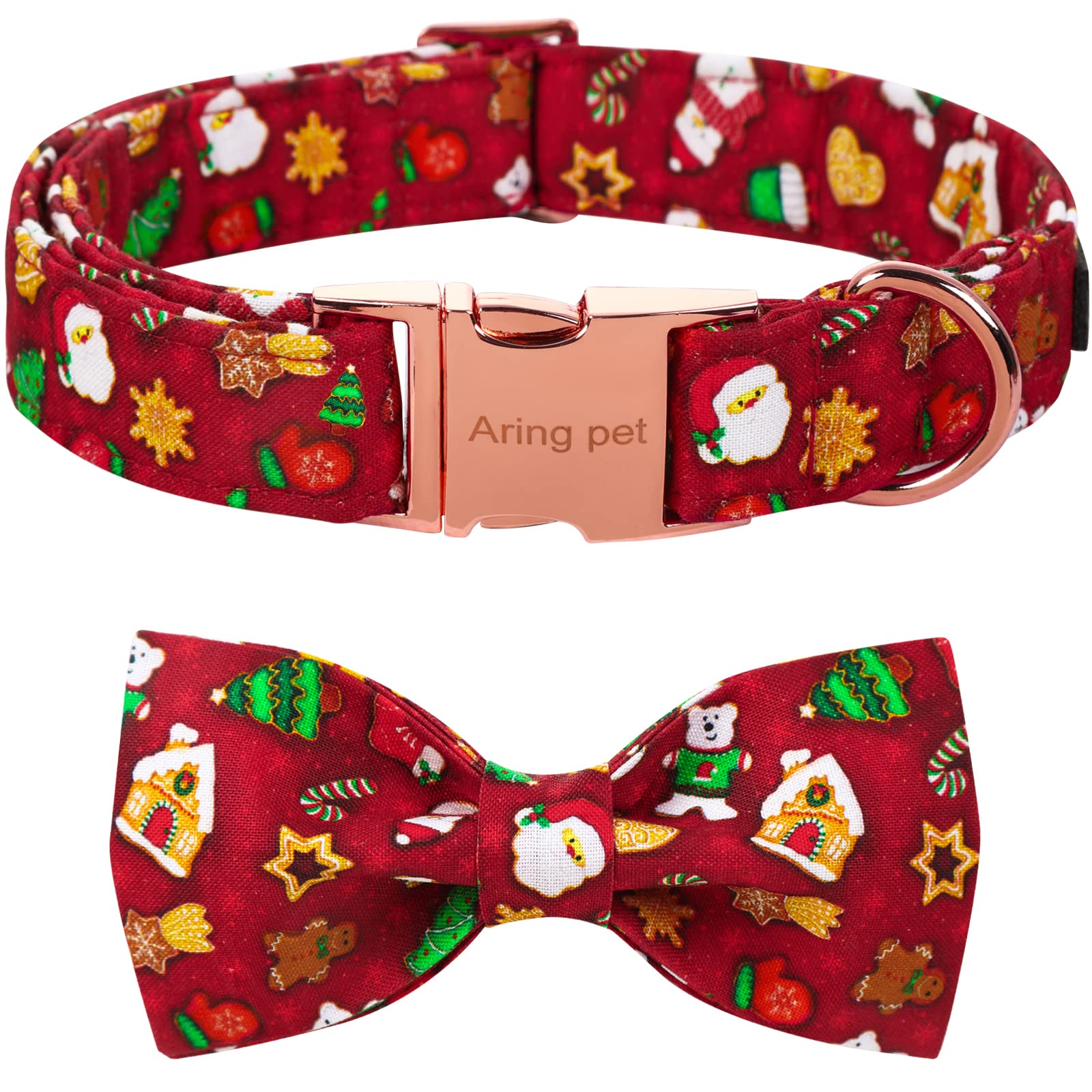 Aring Pet Christmas Dog Collar, Cute Santa Claus Dog Collar With Bowtie, Cotton Red Christmas Dog Collar Bow With Metal Buckle For Small Medium Large Boy And Girl Dogs