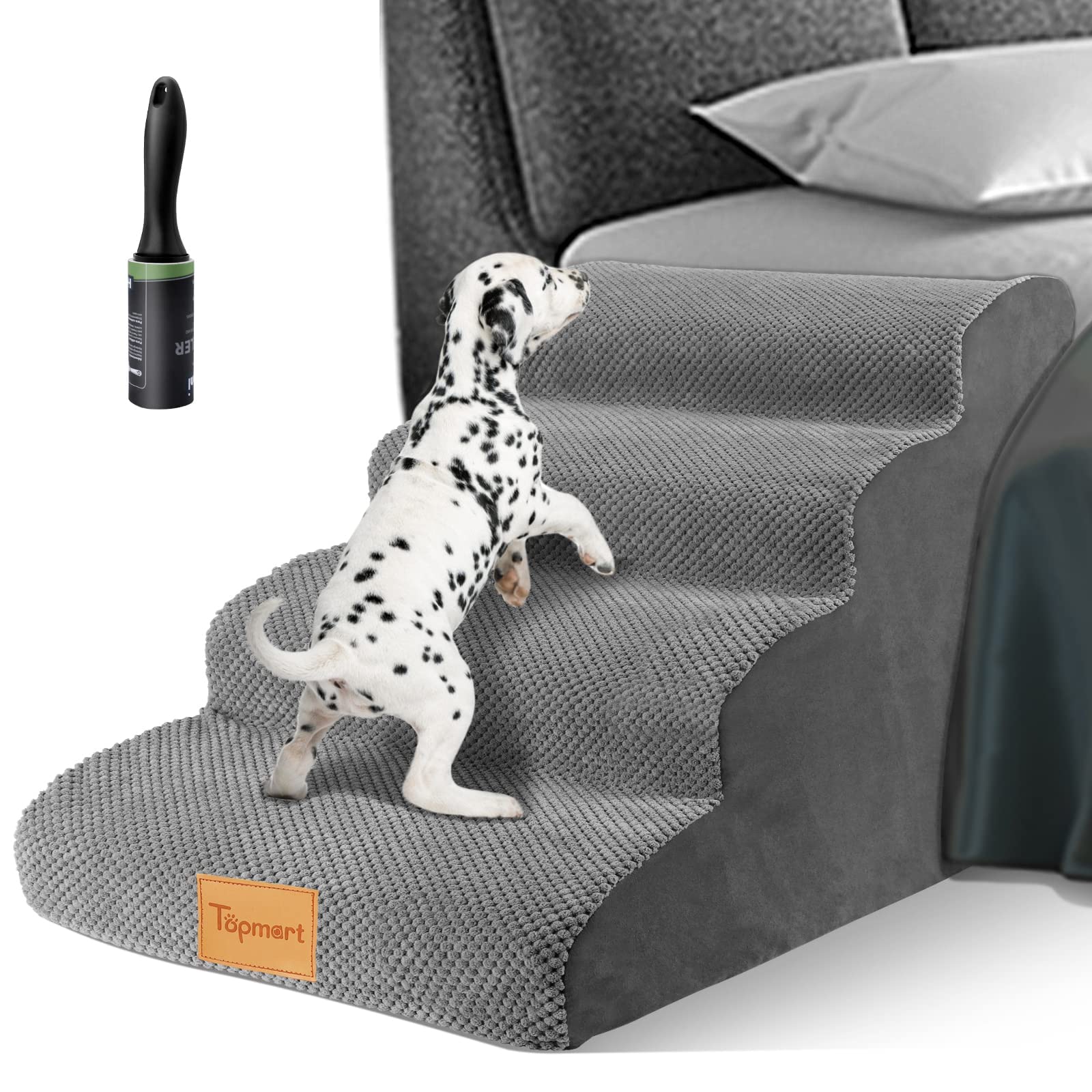 Topmart High Density Foam Dog Steps 4 Tiers,Extra Wide Deep Pet Steps,Non-Slip Pet Stairs,Dog Ramp For Bed,Soft Foam Dog Ladder,Best For Older Dogs Injured,Older Pets,Cats With Joint Pain