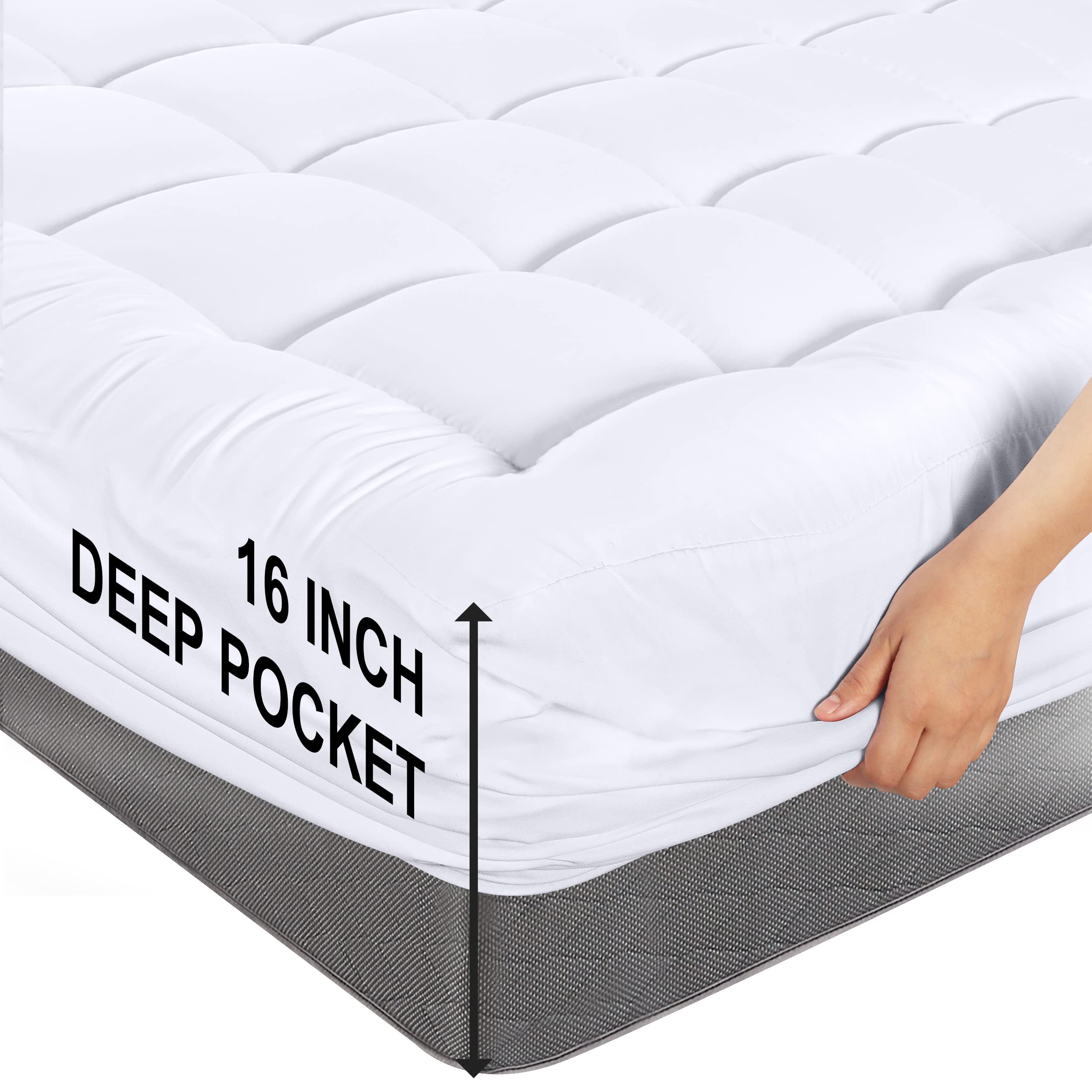 Utopia Bedding Quilted Fitted Premium Mattress Pad King Size, Pillow Top Mattress Topper, Elastic Fitted Fluffy Mattress Protect
