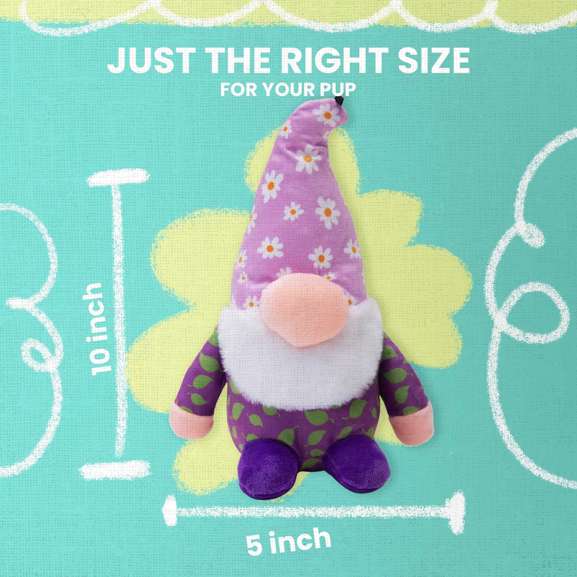 Snugarooz Daisy The Gnome Plush Dog Toy With Repair Patch ?Soft - Crinkly & Squeaky Fun - Perfect For Medium Dogs - Made From Recycled Materials