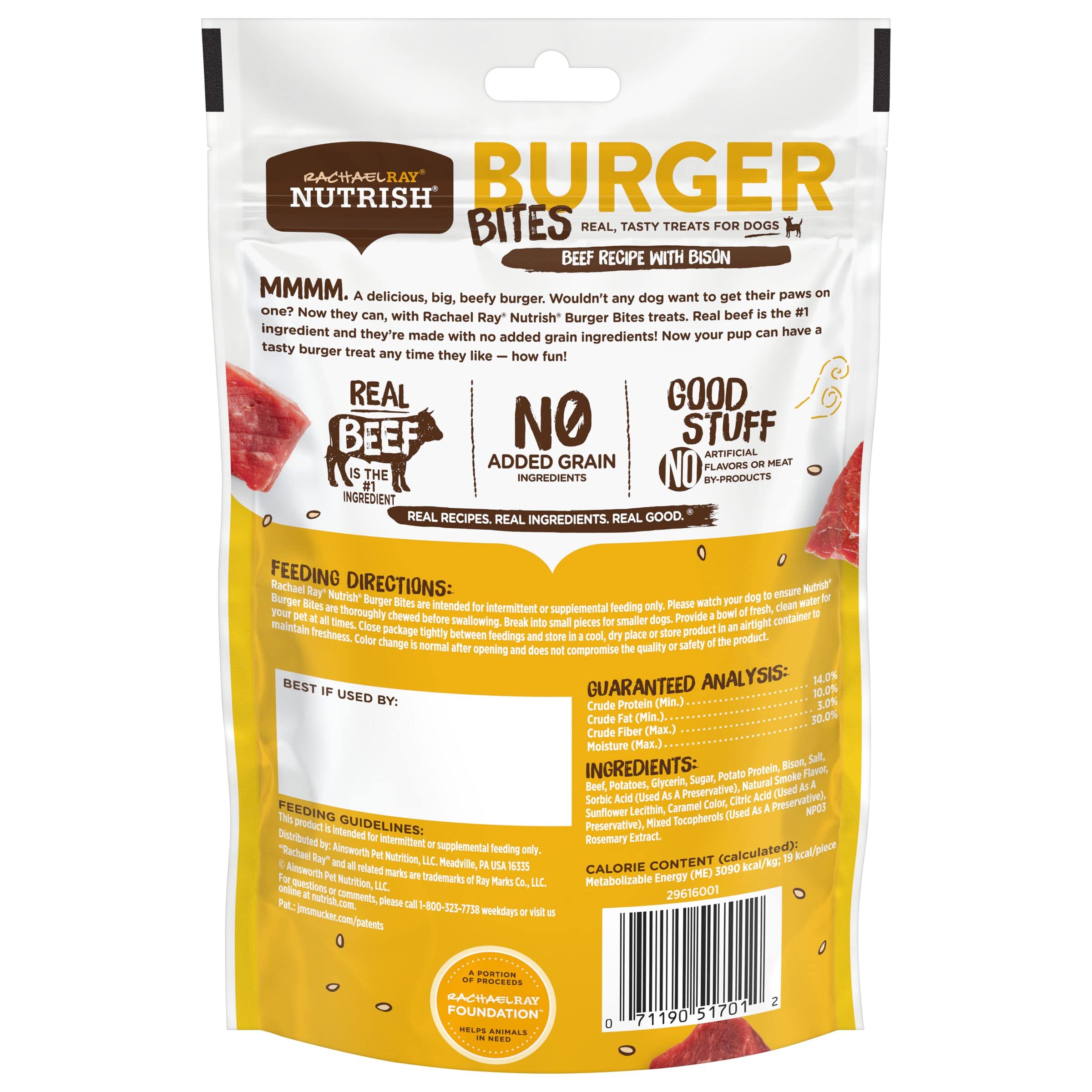 Rachael Ray Nutrish Burger Bites Real Meat Dog Treats, Beef Burger with Bison Recipe, 5 Ounces (Pack of 5), Grain Free