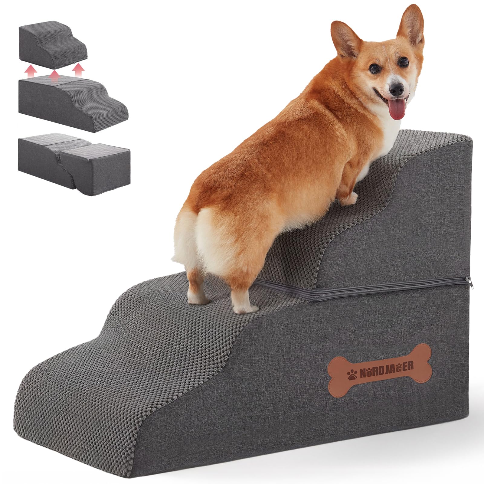 Dog Stairs 4 Steps for Small Dogs and Cats to Get on High Beds, Couch or Car, Pets Can Climb, Sit, Lie Down or Perch to Look Out