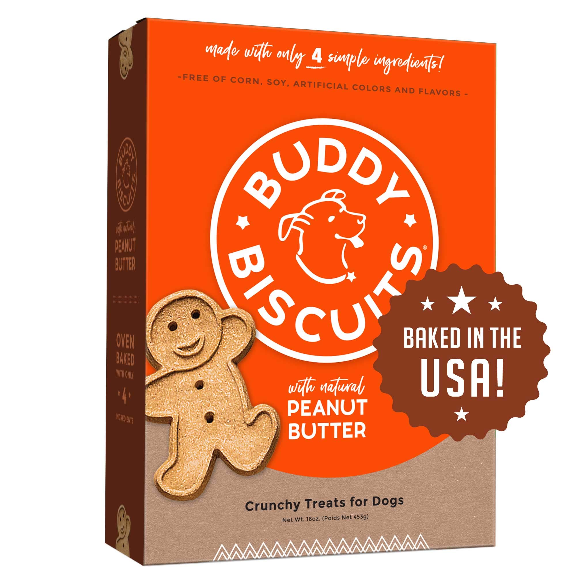 Buddy Biscuits 16 oz Box of Grain-Free Crunchy Dog Treats Made with Natural Peanut Butter