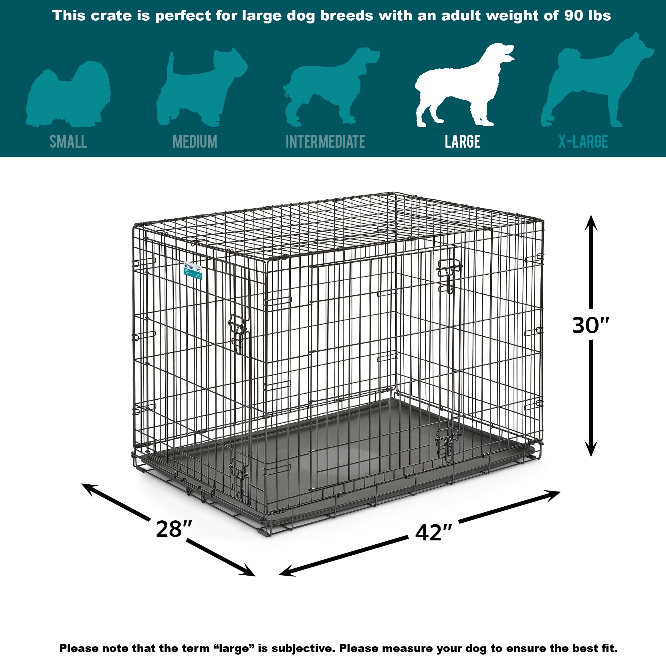 Midwest Homes For Pets Newly Enhanced Double Door Icrate Dog Crate, Includes Leak-Proof Pan, Floor Protecting Feet, Divider Panel & New Patented Features