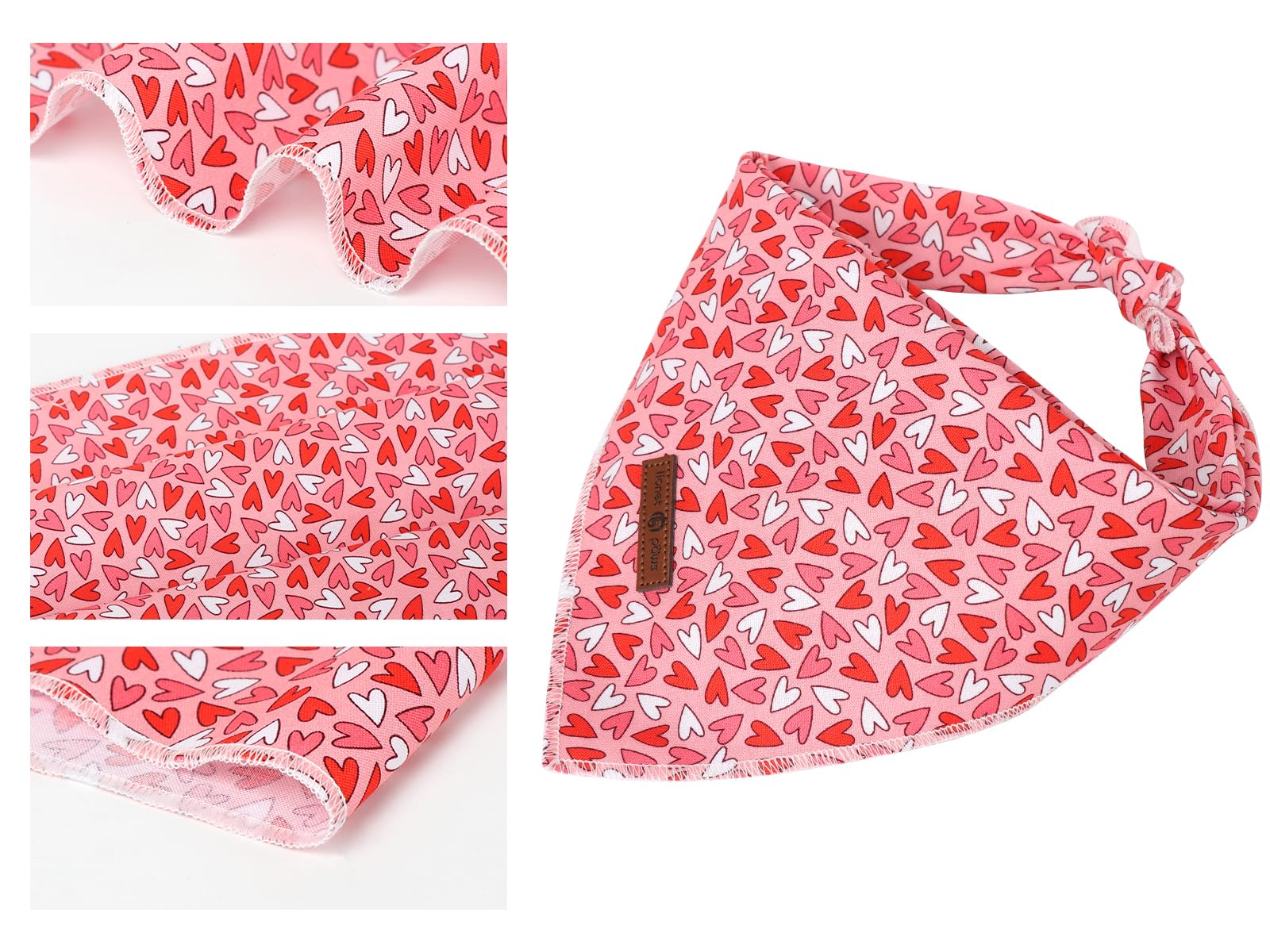 Lionet Paws Valentine Dog Bandanas 2 Pack, Pink Red Hearts Dog Kerchief,Adjustable Triangle Holiday Scarves For Small Medium Dog