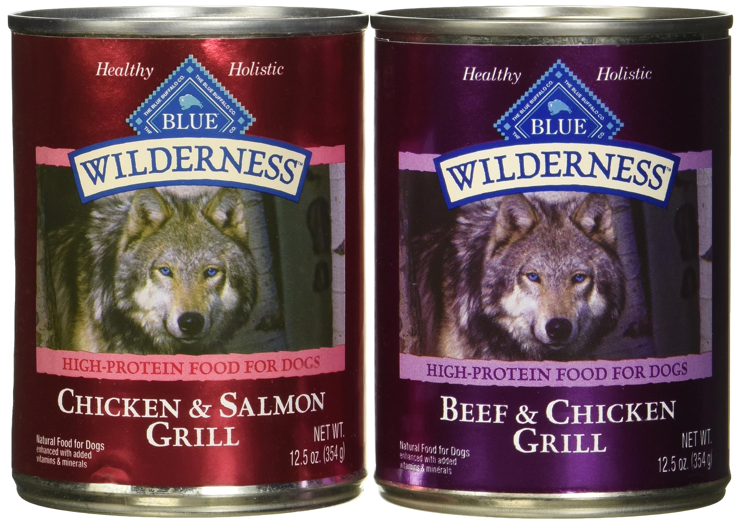 Blue Buffalo Wilderness High Protein Beef and Chicken & Salmon and Chicken Wet Dog Food Variety Pack for Adult Dogs, Grain-Free,