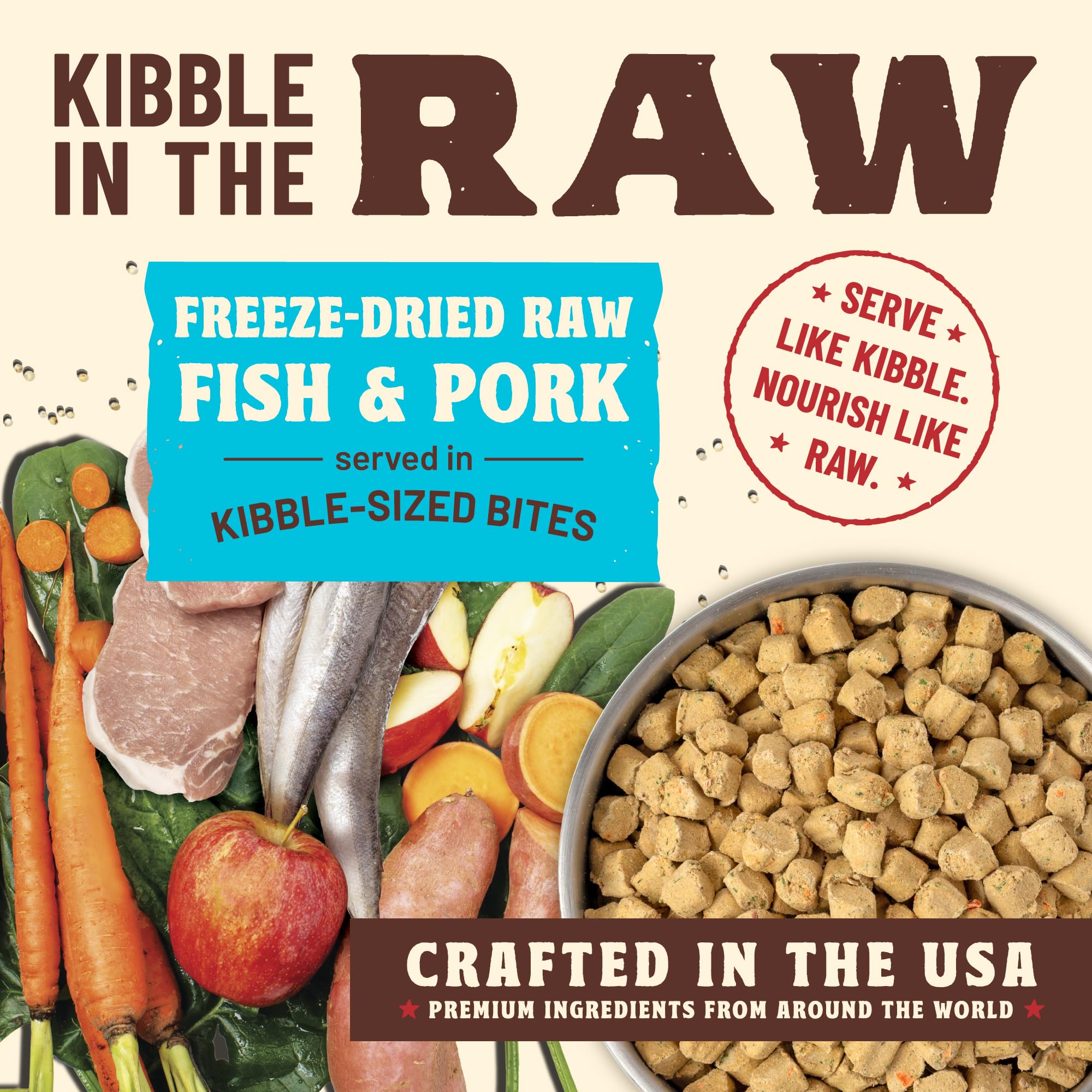 Primal Kibble in The Raw, Freeze Dried Dog Food, Fish & Pork, Scoop & Serve, Made with Raw Protein, Whole Ingredient Nutrition,