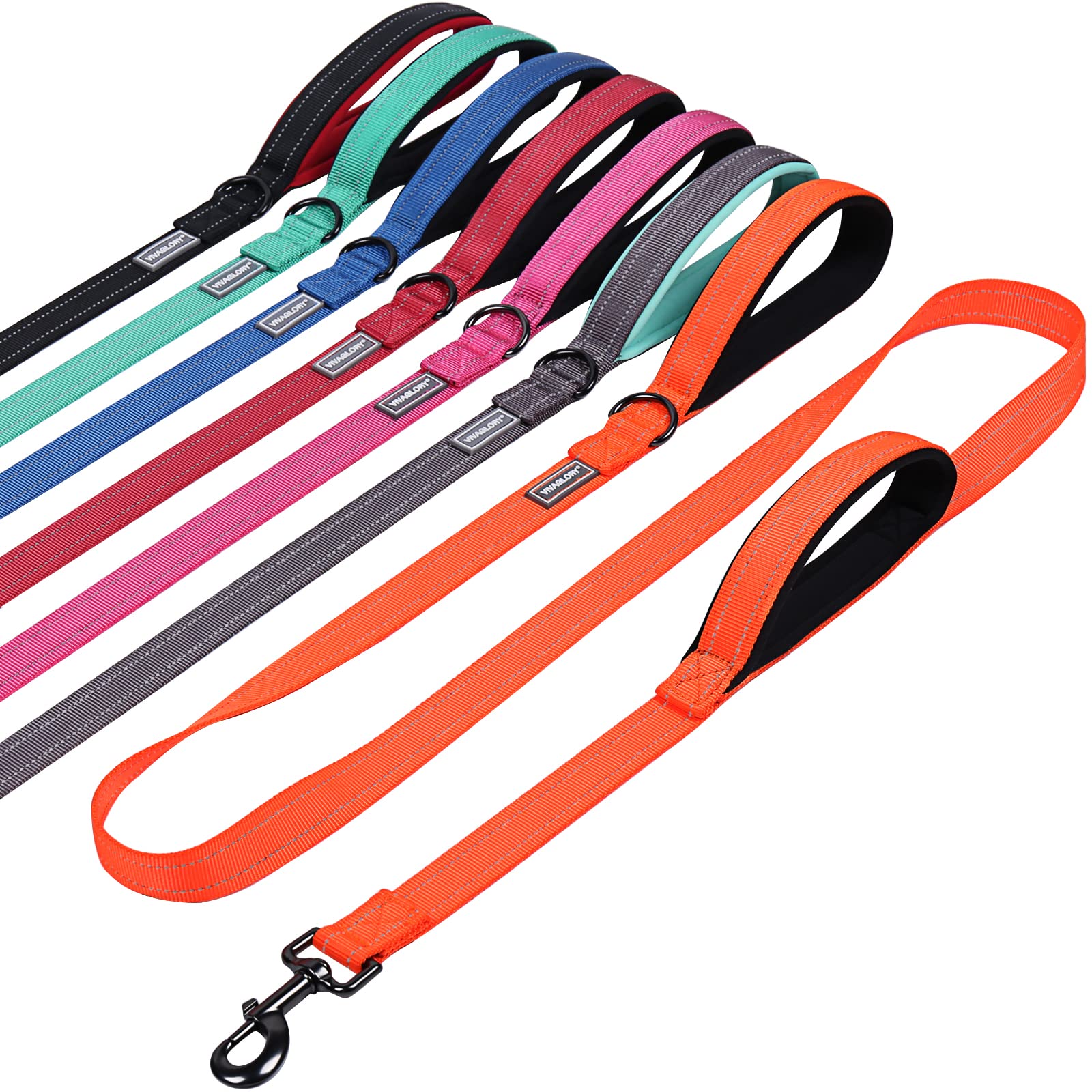 Vivaglory Dog Leash With Two Padded Handles, Heavy Duty 6Ft Reflective Nylon Traffic Leash Training Walking Lead With For Mediun Large Breed Dogs, Orange