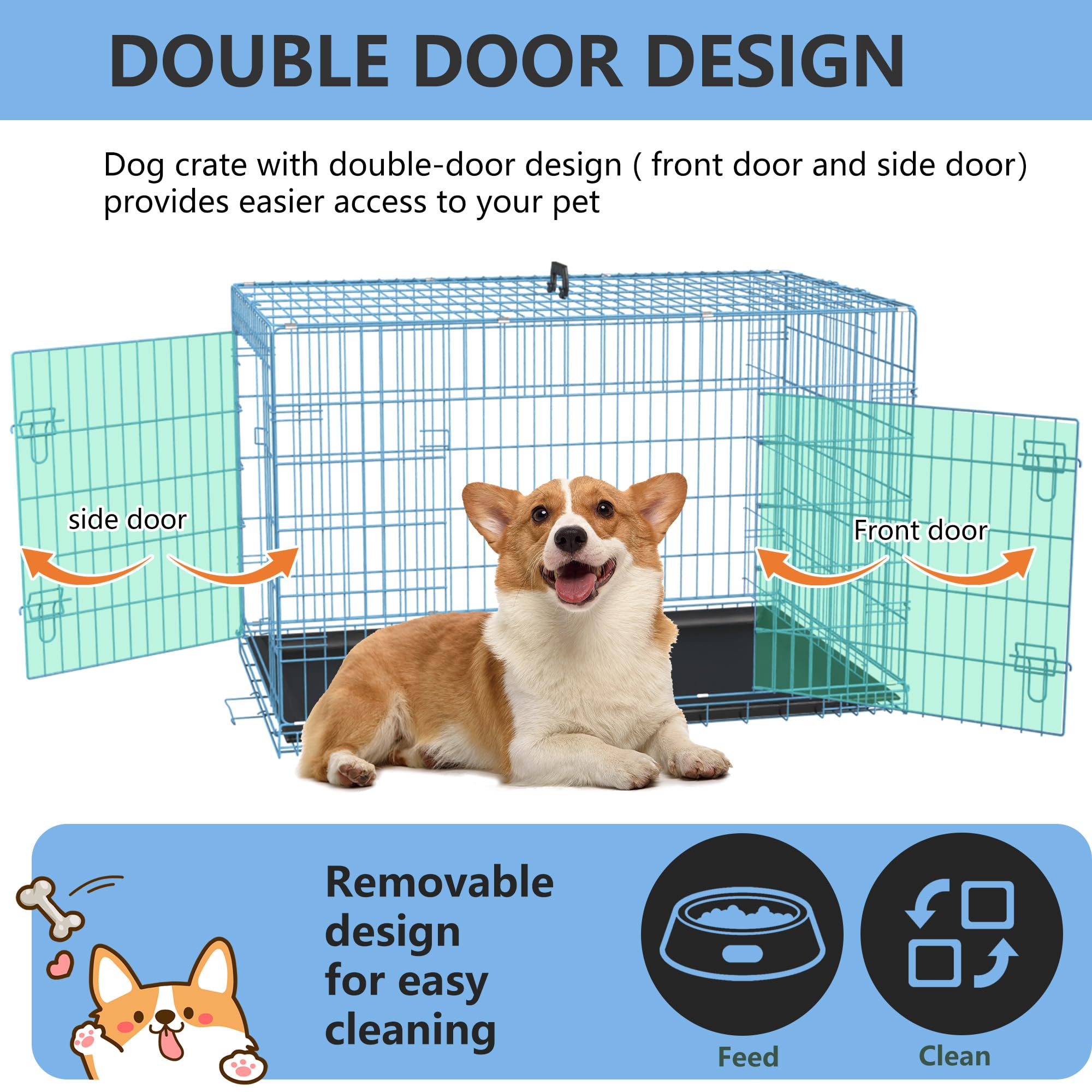 Fdw 30 Inch Dog Crate Dog Kennel Cage With Double Door Folding Metal Wire Dog Cage With Removable Tray&Divider Panel,Pet Crate F