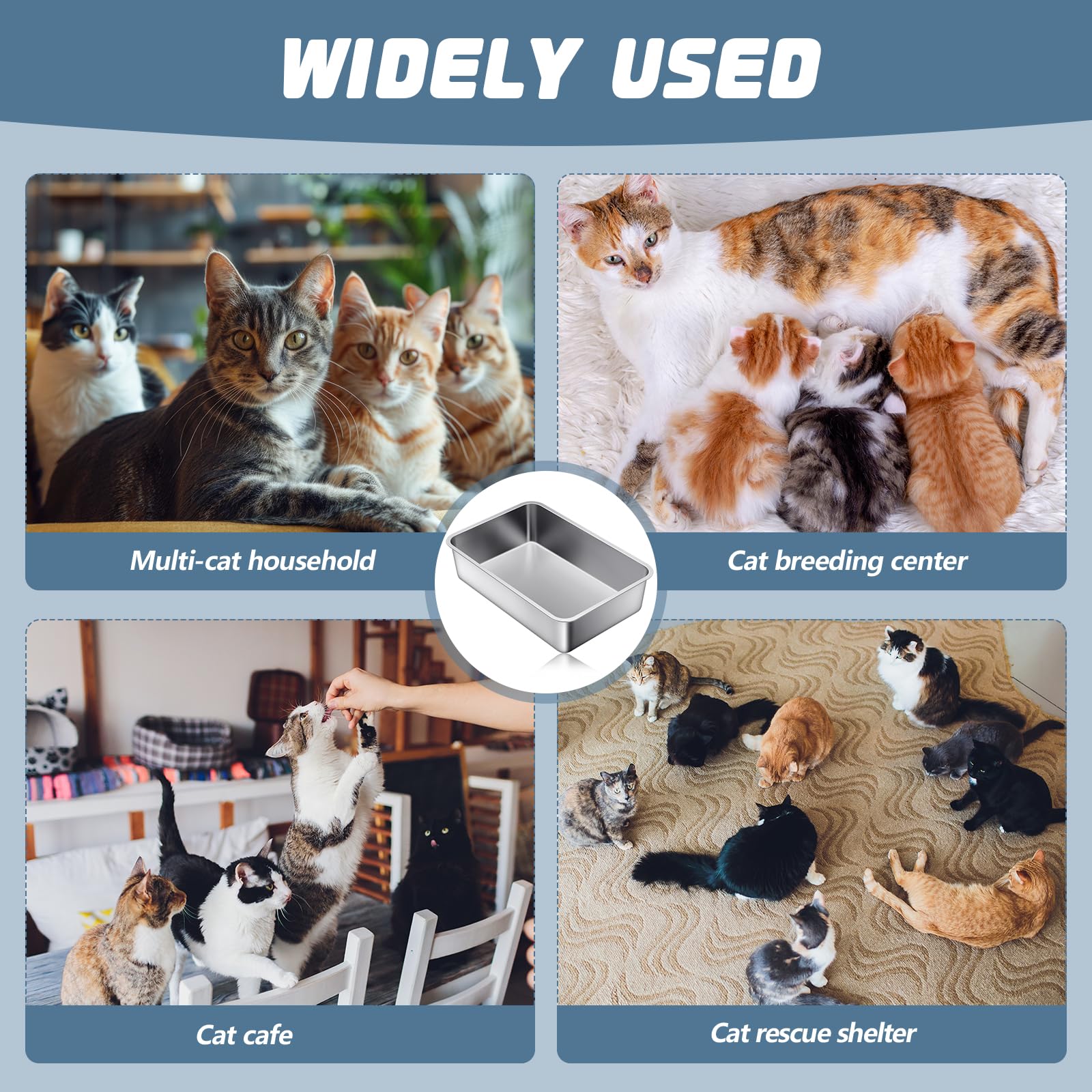 Tioncy Stainless Steel Cat Litter Box - Extra Large 23.5x15.5x6 Inch, Non-Stick, Rustproof, High Sides, Silver Finish