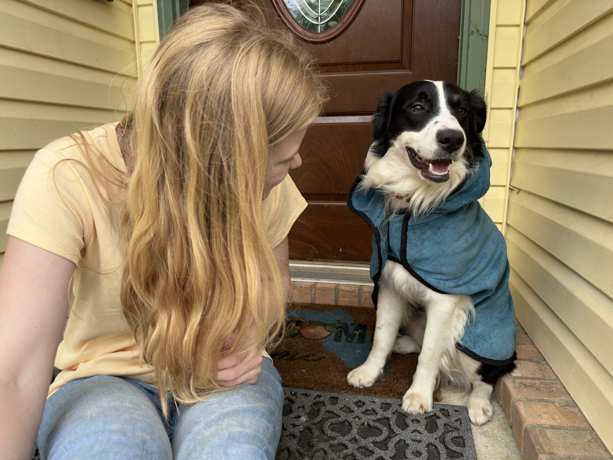 Avont Dog Bathrobe - Super Absorbent Pet Drying Towel Bath Robes After Bath Shower Swim Wet Walk For Puppies -Blue(L)