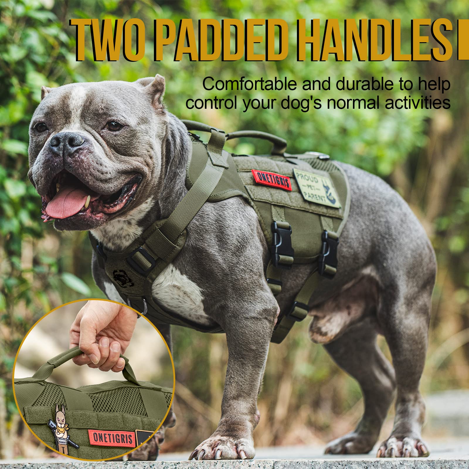 Onetigris Tactical Dog Harness For Small Dog, No Pull Small Dog Vest Harness Breathable Military Dog Molle Vests With Handles, H