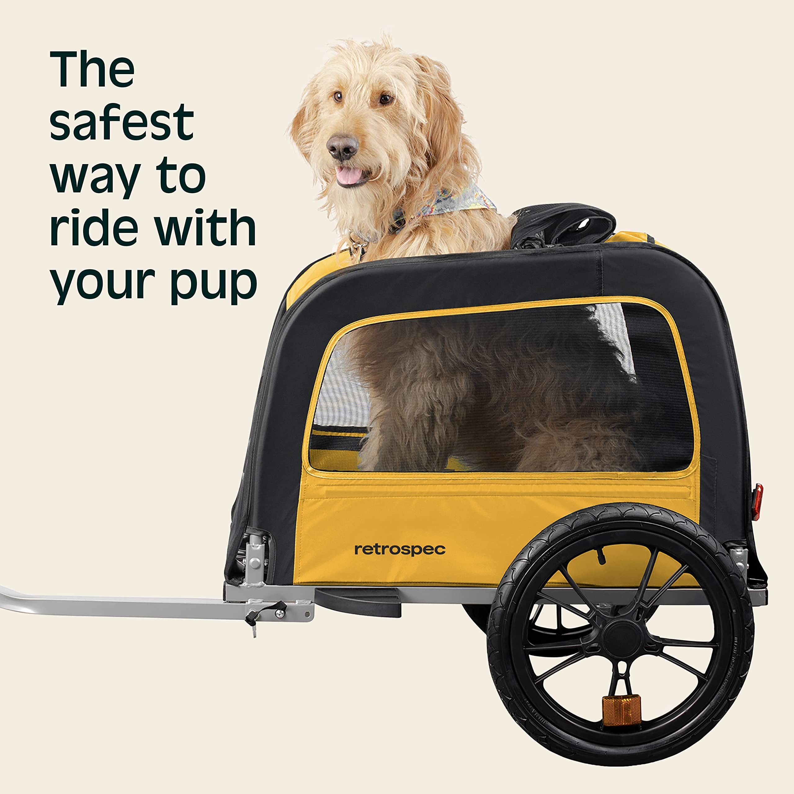 Retrospec Rover Hauler Pet Bike Trailer - Small & Medium Sized Dogs Bicycle Carrier - Foldable Frame With 16 Inch Wheels - Non-Slip Floor & Internal Leash - Sun, One Size