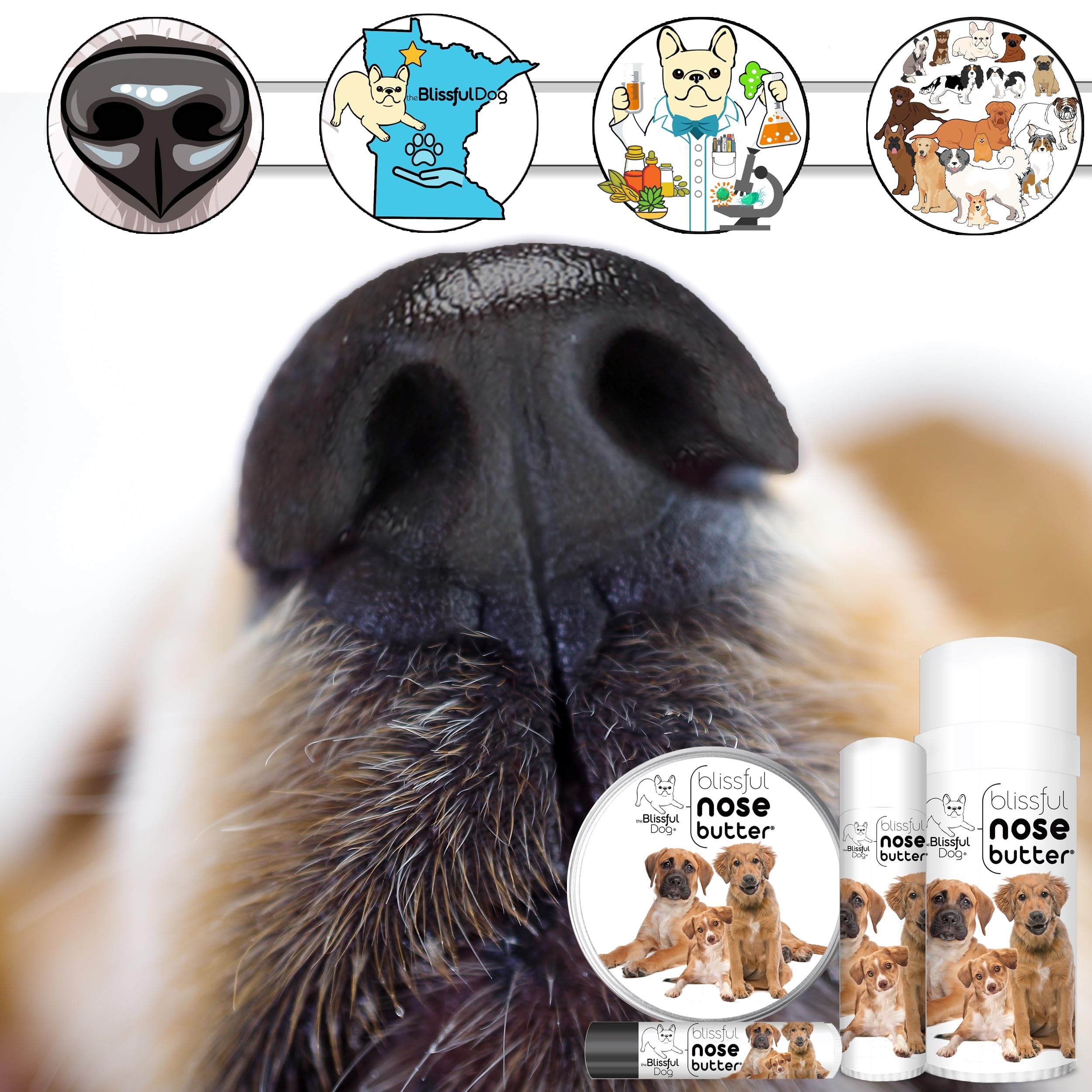 The Blissful Dog 3 Cute Puppies Unscented Nose Butter, 16oz