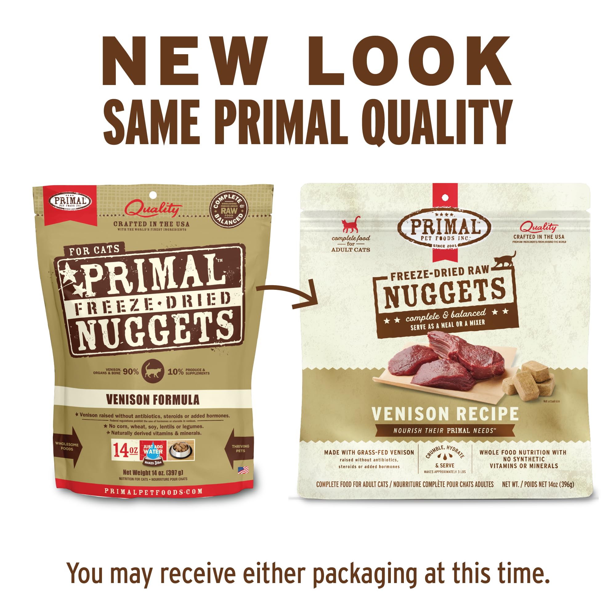 Primal Freeze Dried Raw Cat Food Nuggets Venison, Complete & Balanced Meal or Topper, Premium, Healthy, Grain Free, High Protein