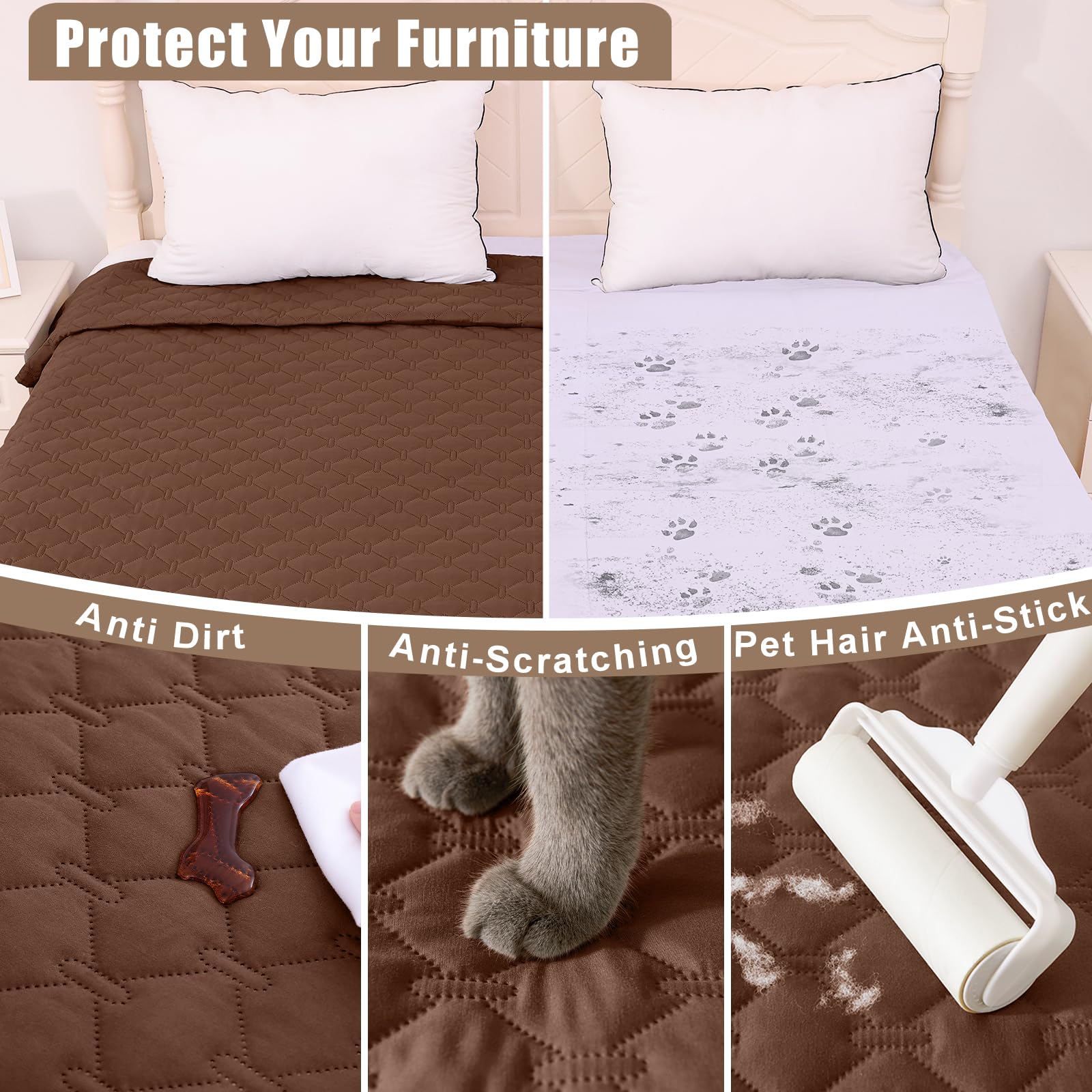 Smiry Waterproof Dog Bed Cover Blanket, Soft Reversible Pet Blanket, Washable Leakproof Cats Dogs Couch Cover For Sofa, Couch, F