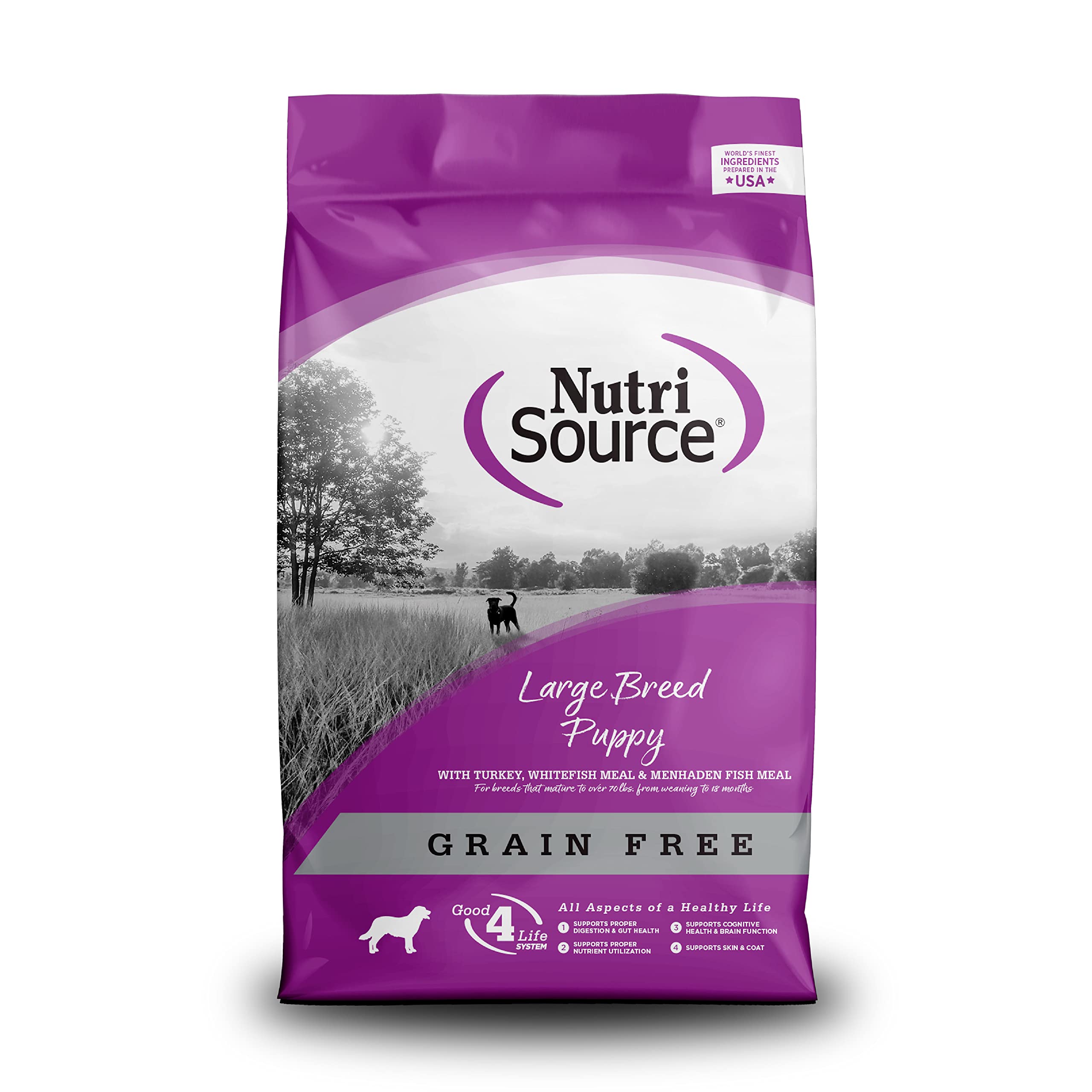 NutriSource Grain Free Dry Puppy Food for Large Breeds, Turkey, Whitefish and Menhaden Fish Meal, 26LB