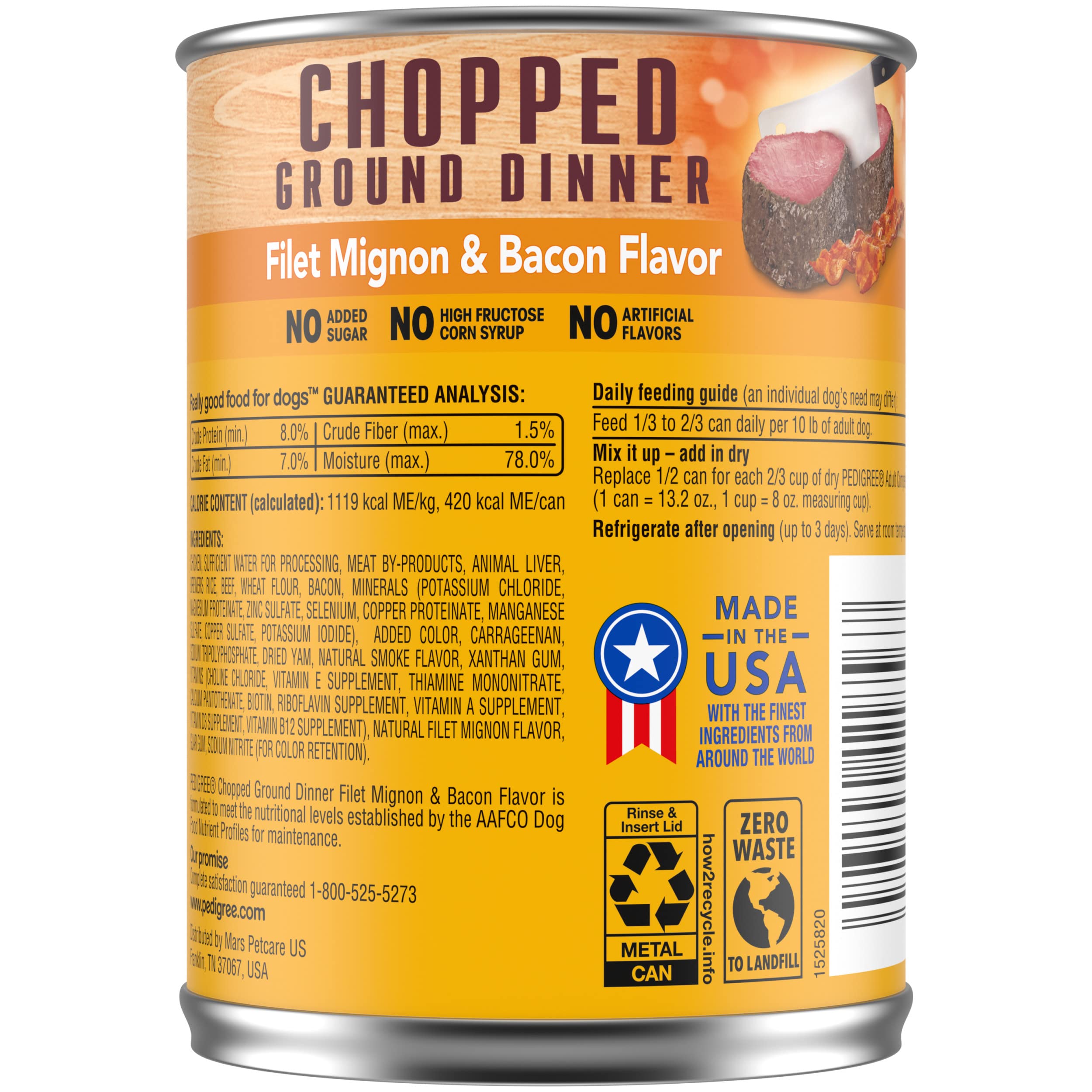 PEDIGREE Chopped Ground Dinner Filet Mignon & Bacon Flavor Wet Dog Food 13.2 Ounces (Pack of 12)