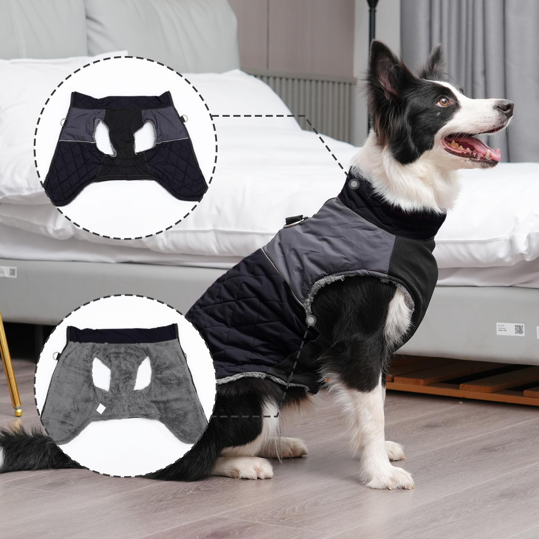 Joydaog Warm Fleece Dog Coats For Medium Dogs,D-Rings Waterproof Puppy Jacket For Cold Winter,Black Xl