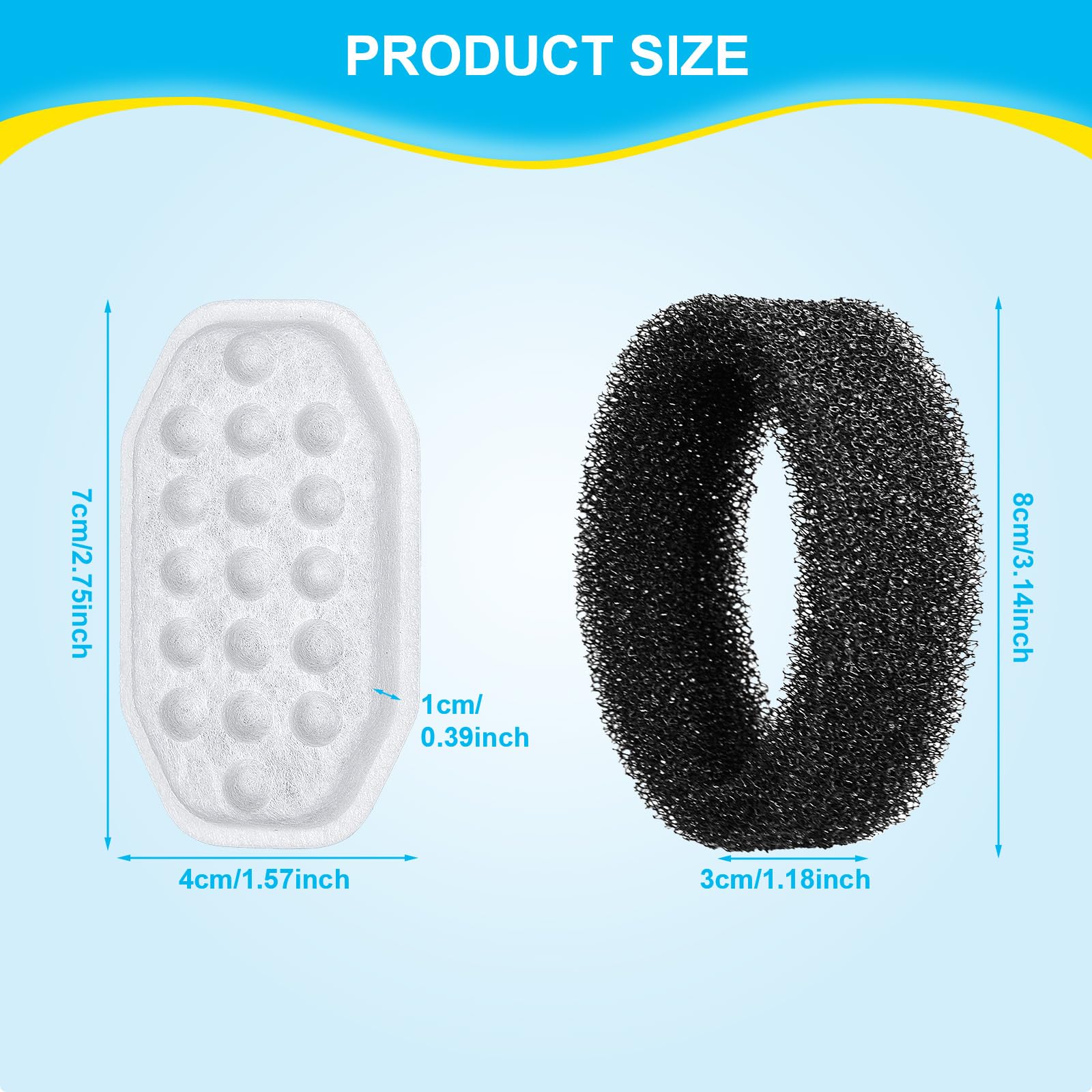 24 Pcs Cat Water Fountain Filters Replacement & Pre-Filter Sponges For 108Oz/3.2 Stainless Steel Pet Water Fountain With Water L