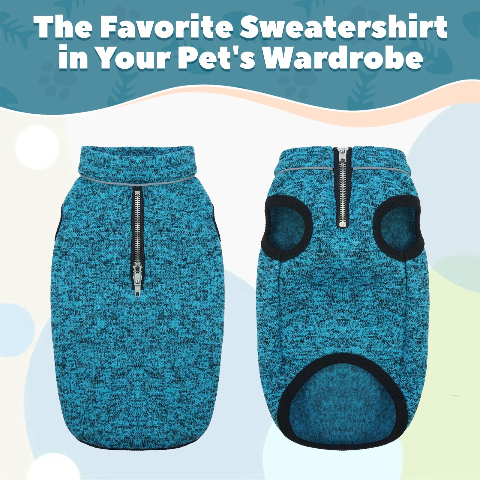 Rozkitch Dog Sweater, Blue, 3Xl (Chest:31.5' Back:23.6') With Fleece Lining, Knit Fabric, Reflective Pet Jacket, Adjustable Ne