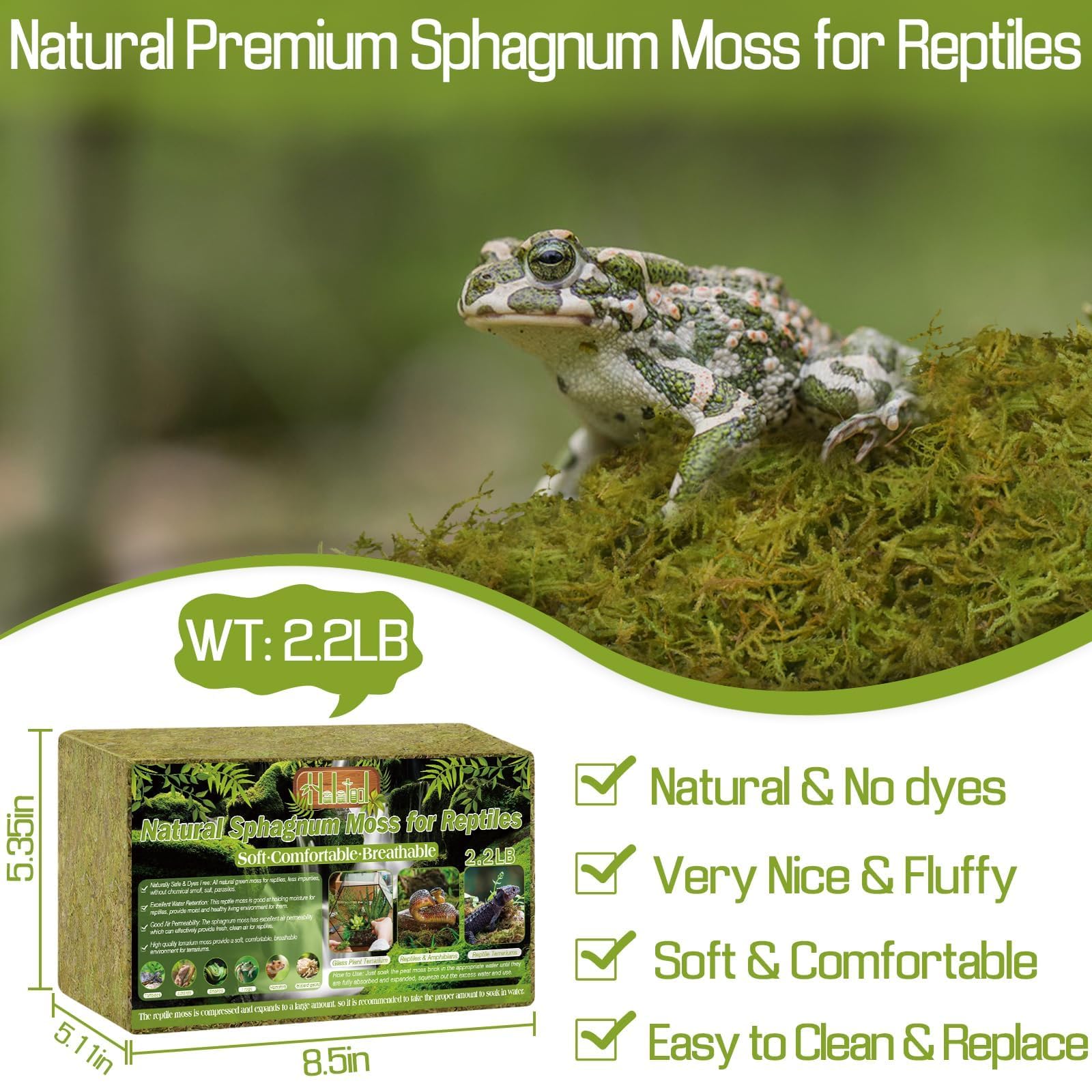 Halatool 2.2Lb Natural Sphagnum Moss For Reptiles- 50Qt Green Live Moss For Terrarium Plants Long Fiber Reptile Moss For Leopard