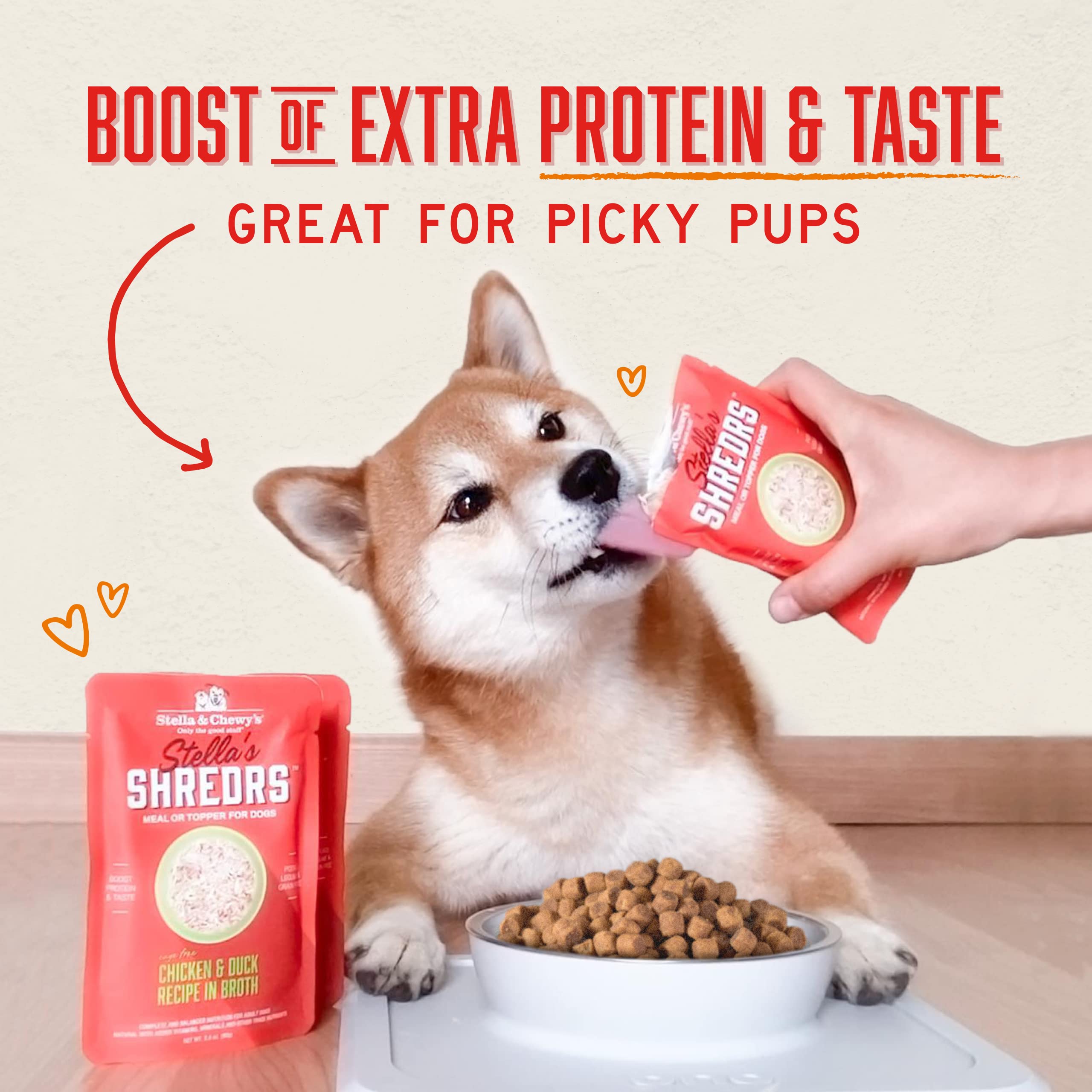 Stella & Chewys Stellas Shredrs Grass Fed & Cage Free Beef & Chicken Recipe in Broth, 2.8 oz. Pouches (Pack of 24)