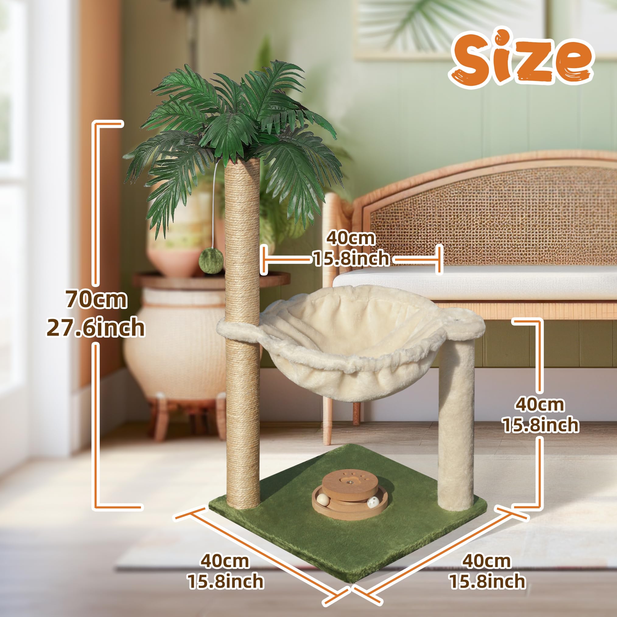 Fantasreen Cat Scratching Post - 28" Wooden Cat Tree Tower with Hammock, Sisal Material, White, Ideal for Kittens and Adult Cats