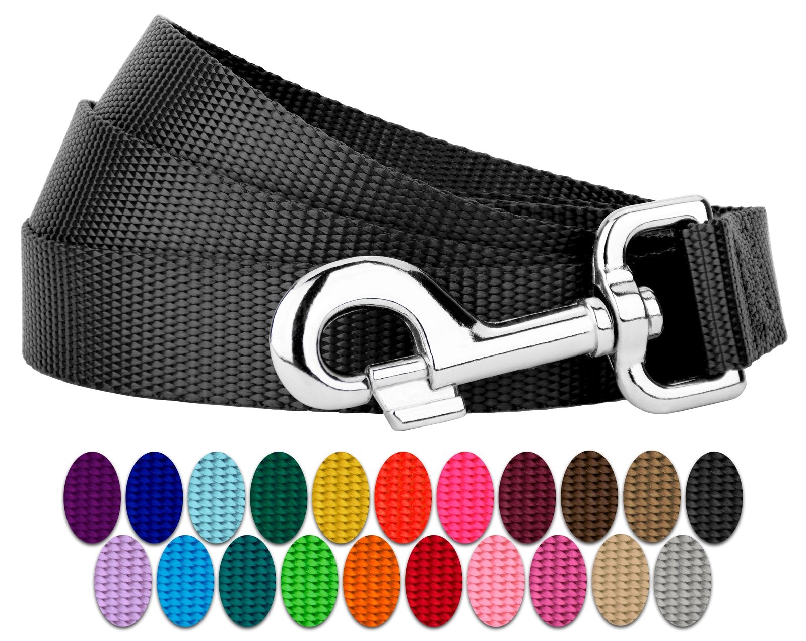 Country Brook Petz - 1 Inch Solid Color Nylon Dog Leash - Durable Clip - Soft Handle (1 Inch Wide, 6 Foot, Black)