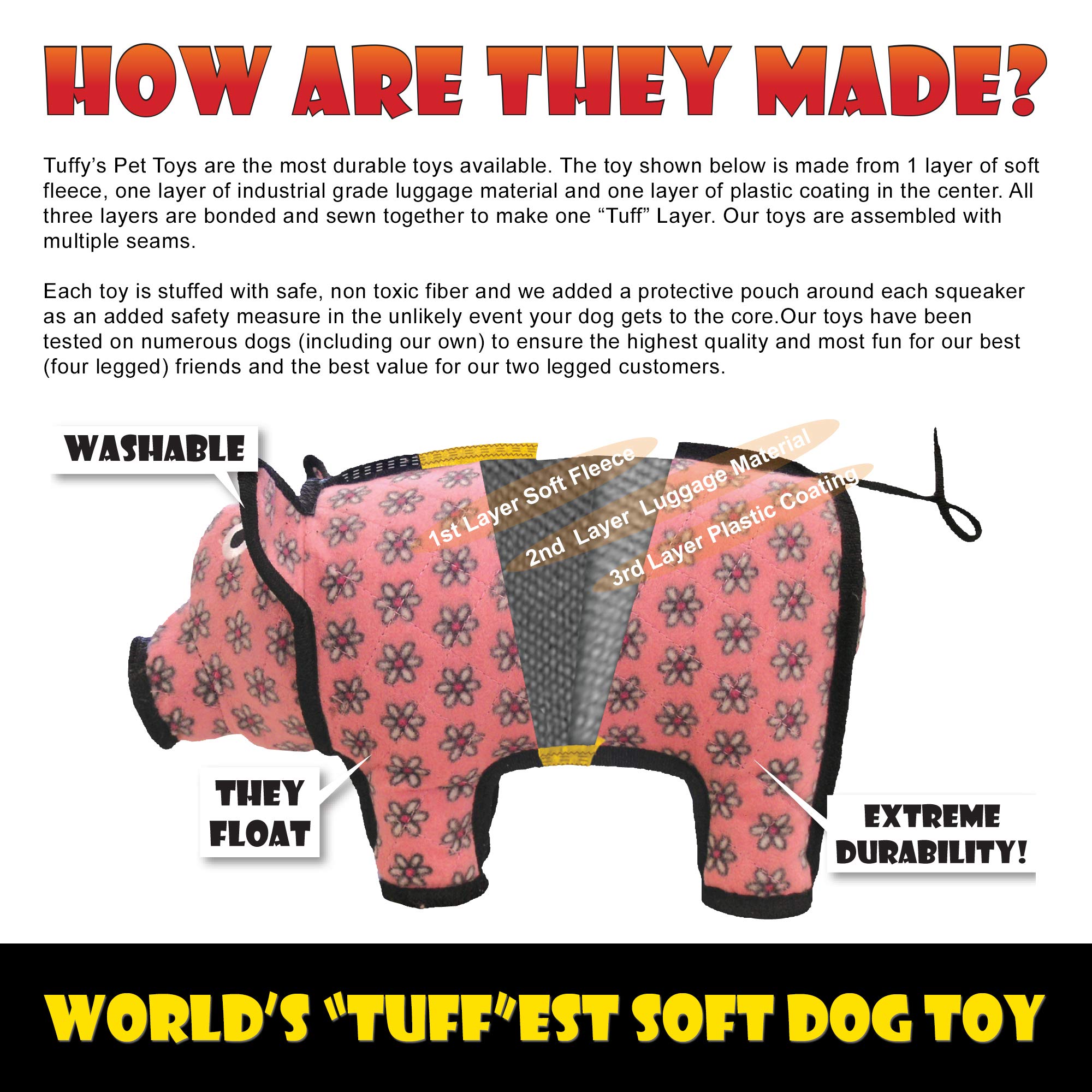 World'S Tuffest Soft Dog Toy - Desert Bat - Squeakers - Multiple Layers. Made Durable, Strong & Tough. Interactive Play (Tug, Toss & Fetch). Machine Washable & Floats