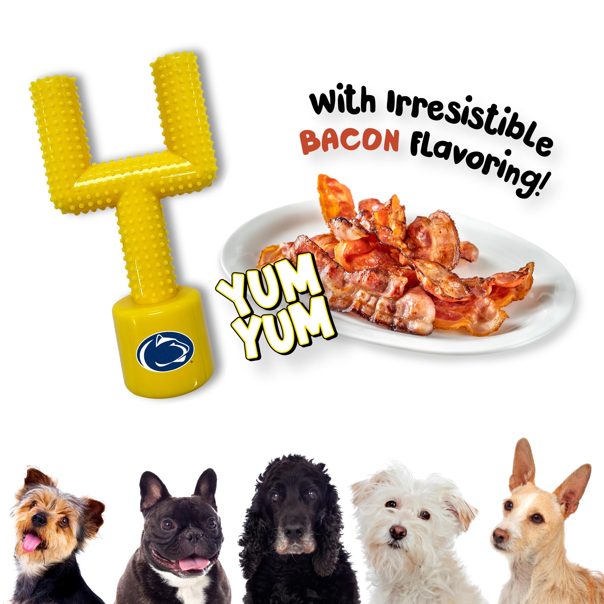 Ncaa Penn State Nittany Lions Mega-Chew Hard Nylon Bacon-Flavored Dog Bone Football Goal-Post Chew Toy. Interactive, Tasty & Fun