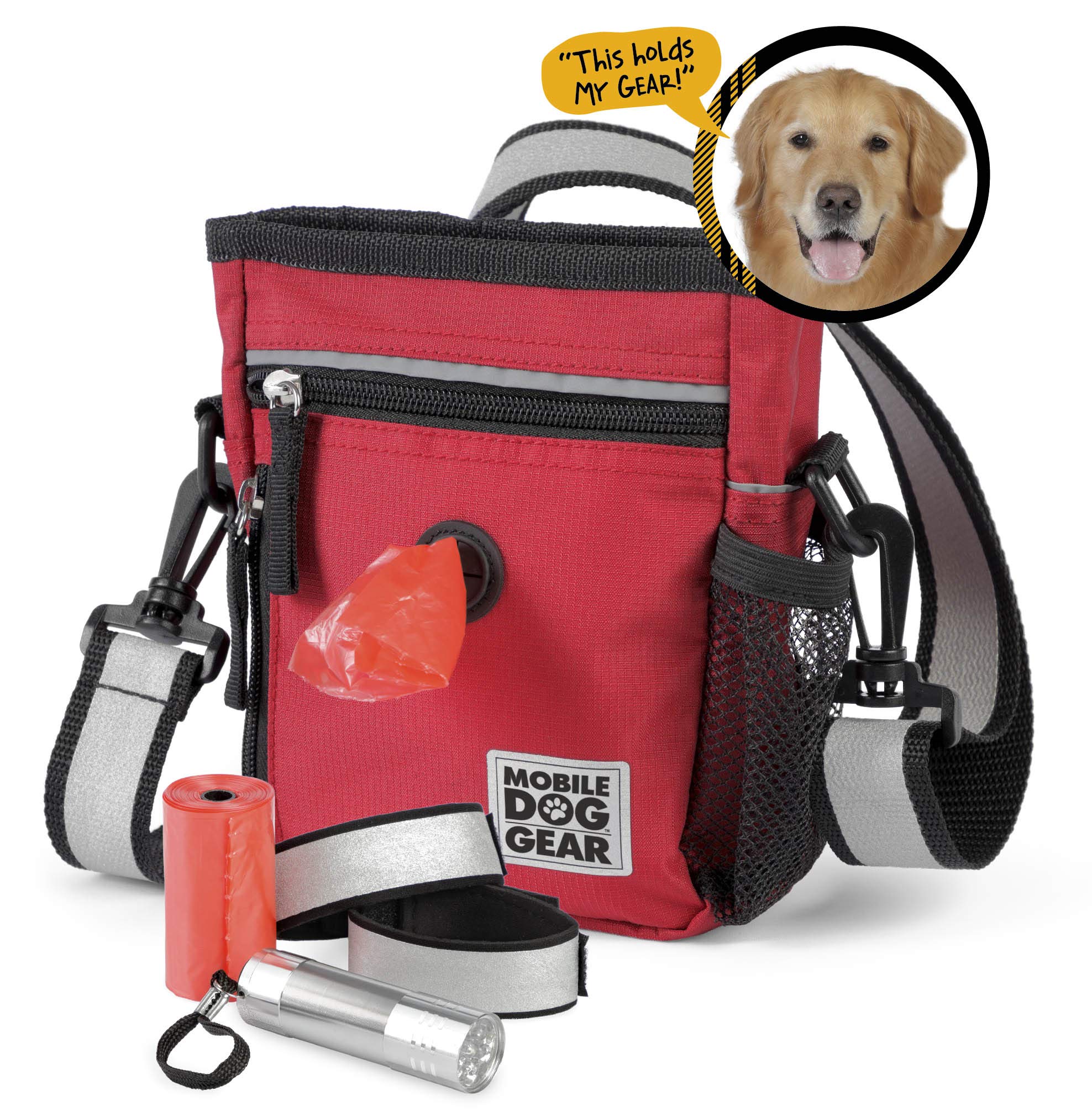Mobile Dog Gear, Small Dog Walking Bag, Day or Night Reflective, 6 x 7 Inches